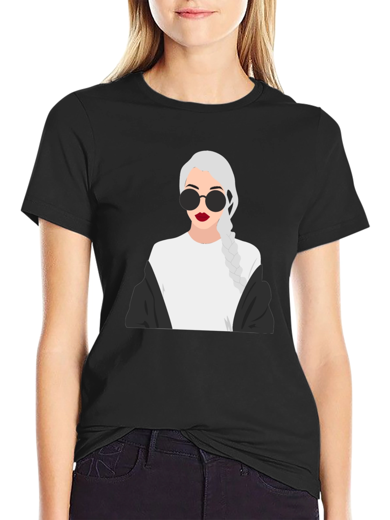 Stylish Graphic Tee - Woman with Braids & Sunglasses