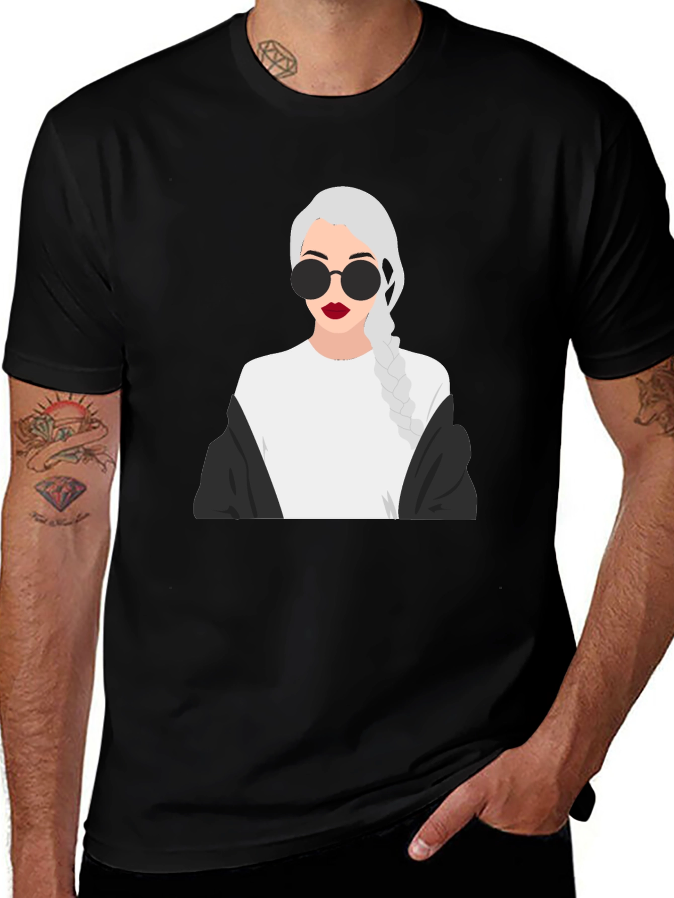 Stylish Graphic Tee - Woman with Braids & Sunglasses