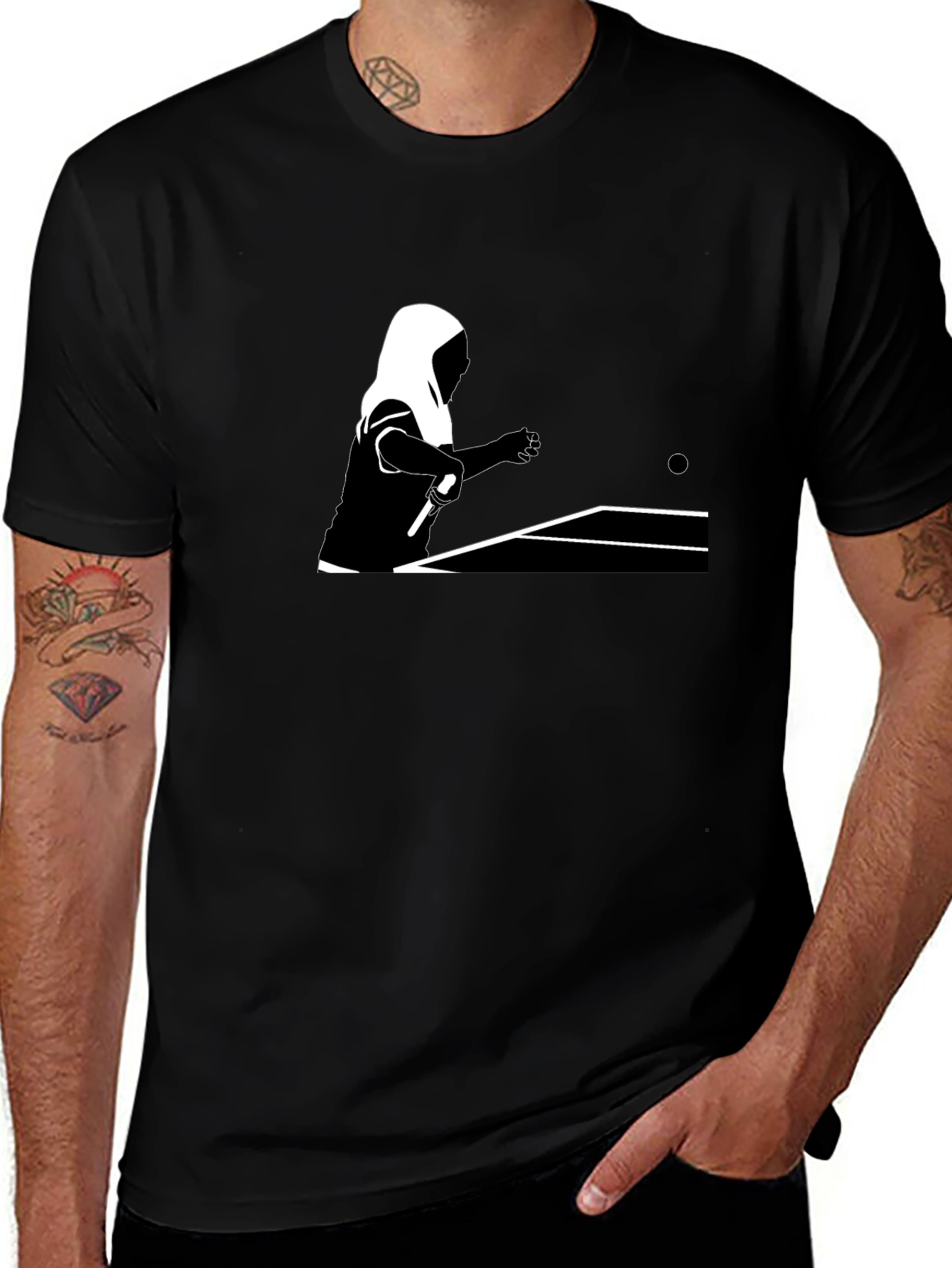 Table Tennis Graphic Tee - Black Cotton Shirt