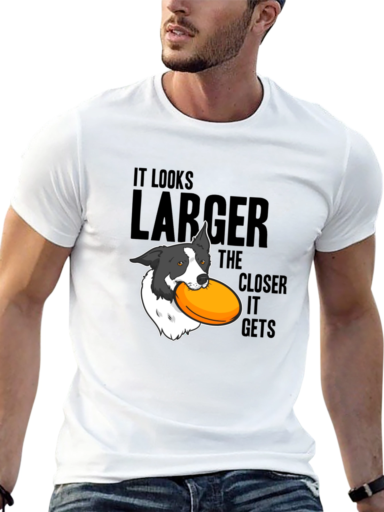 Dog Frisbee T-Shirt: Larger The Closer It Gets