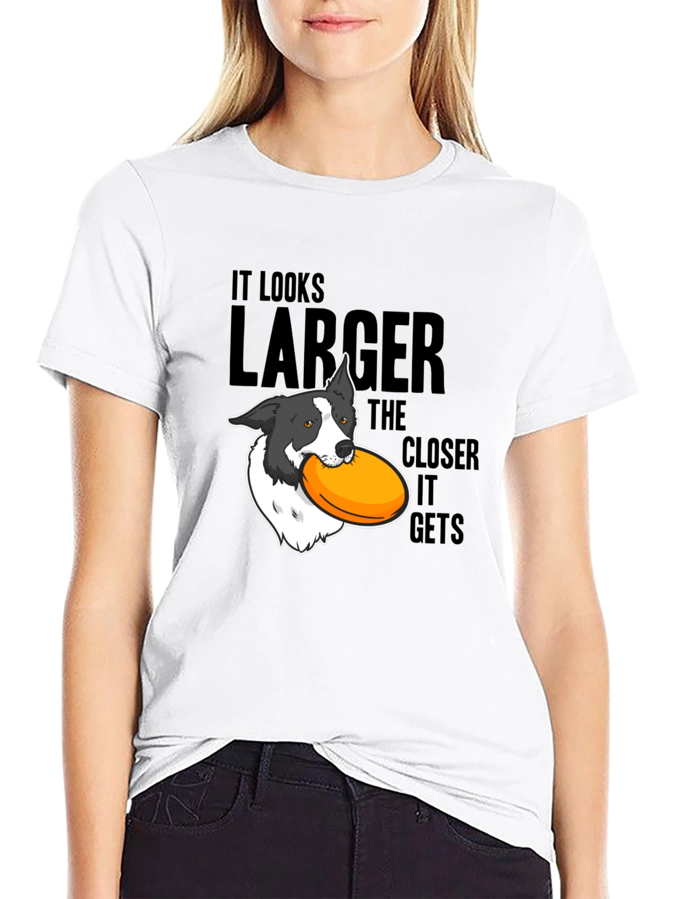 Dog Frisbee T-Shirt: Larger The Closer It Gets