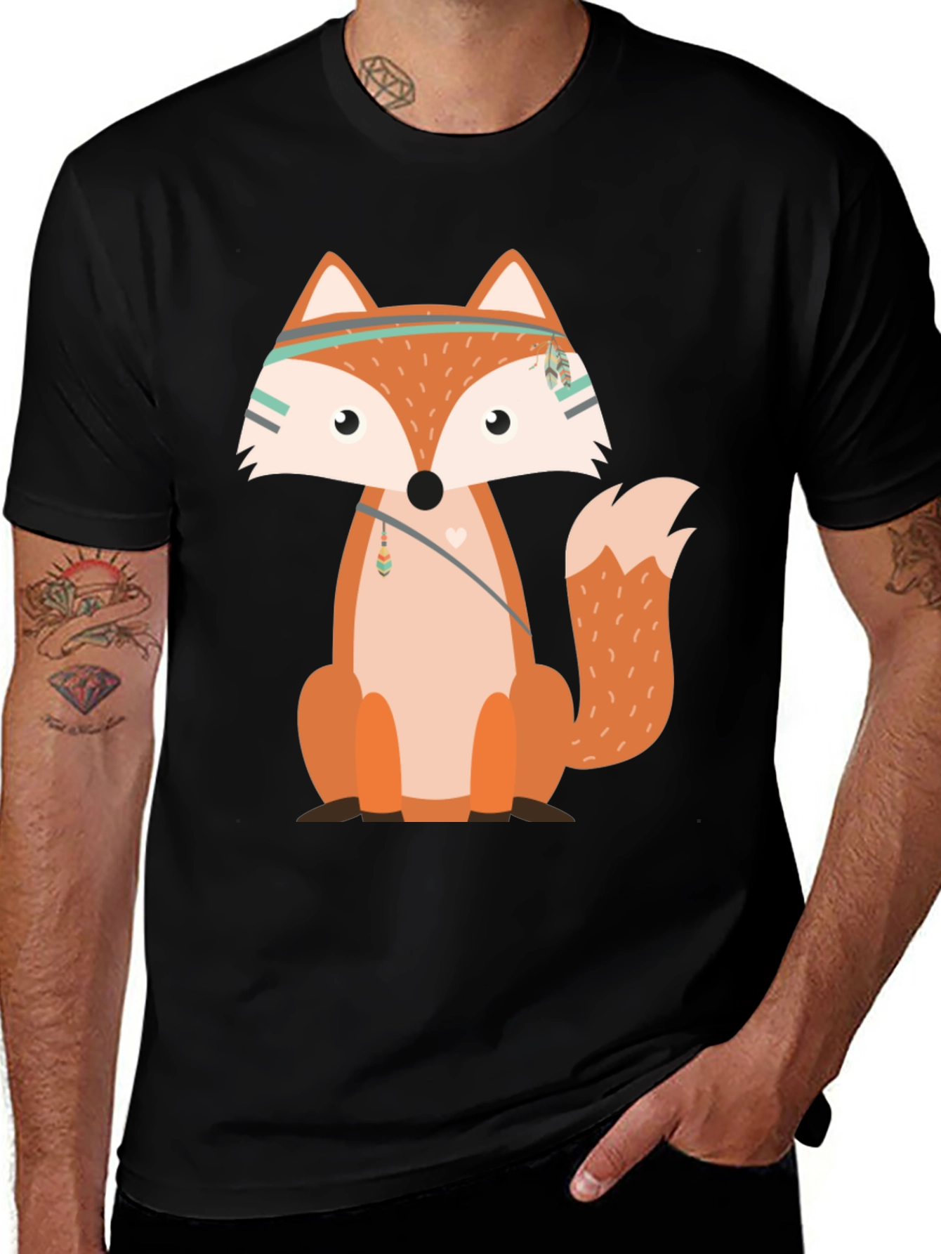 Fox Graphic Print T-Shirt Black Casual Tee