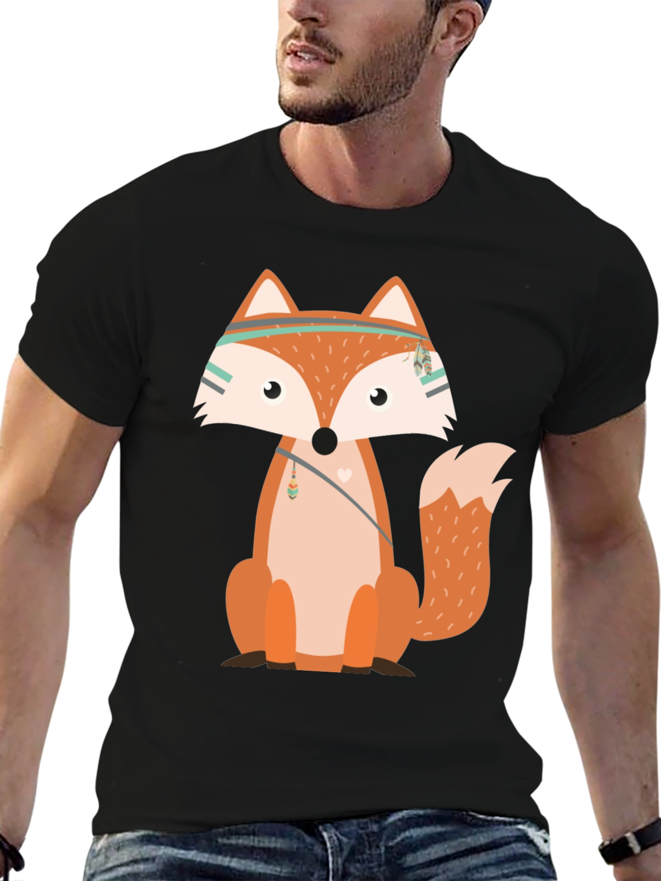 Fox Graphic Print T-Shirt Black Casual Tee