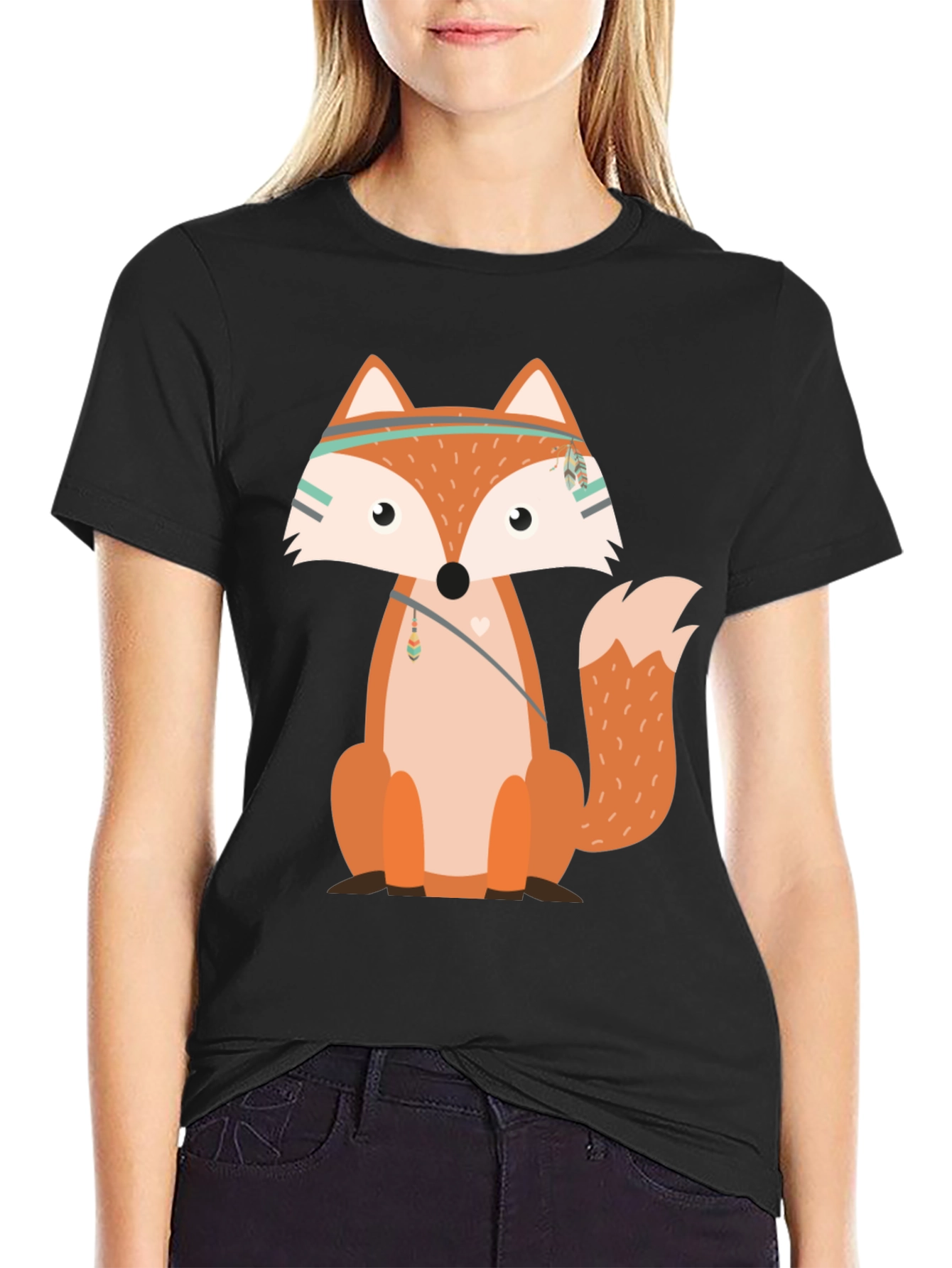 Fox Graphic Print T-Shirt Black Casual Tee