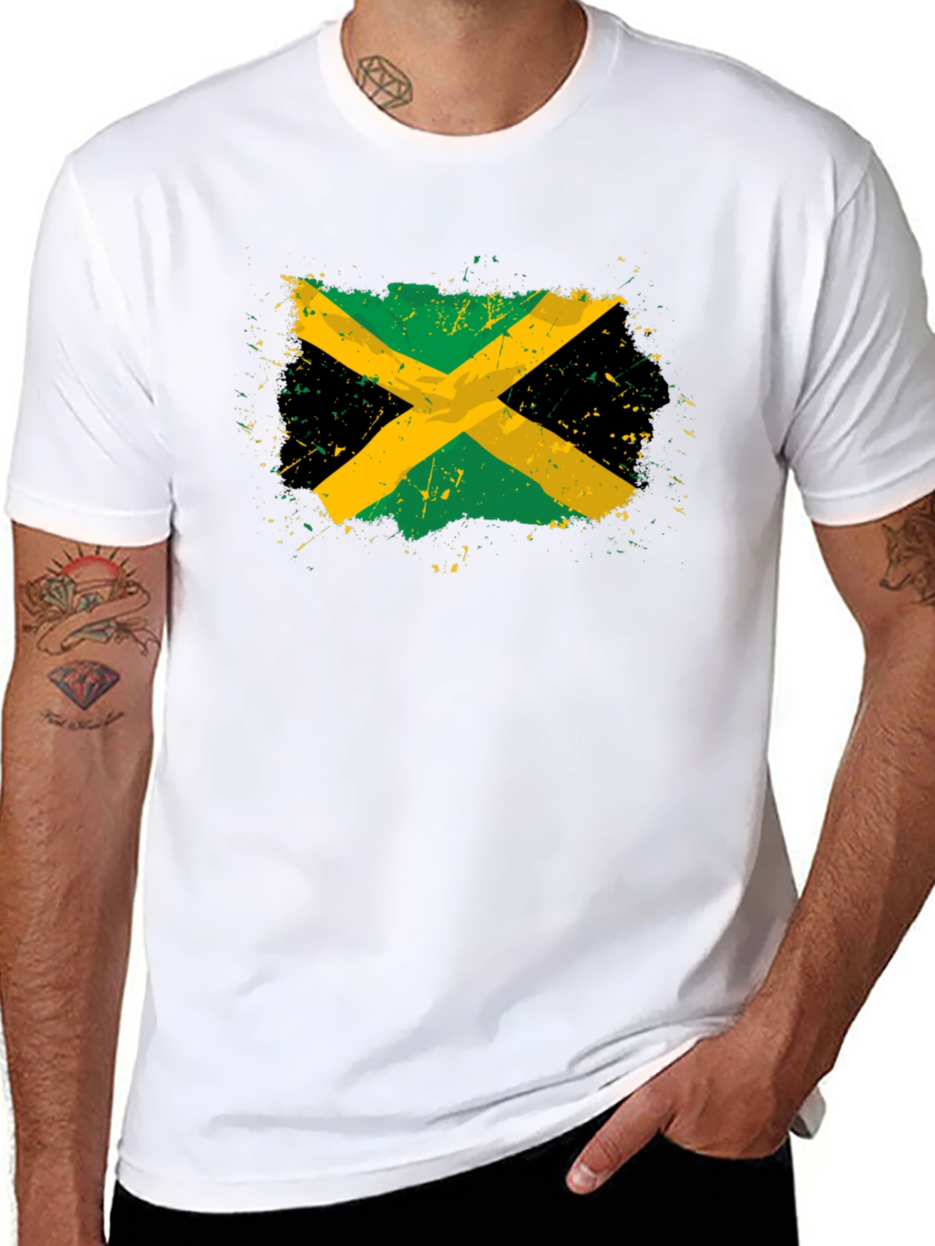 Jamaican Flag T-Shirt Black Cotton Blend Distressed Graphic Tee