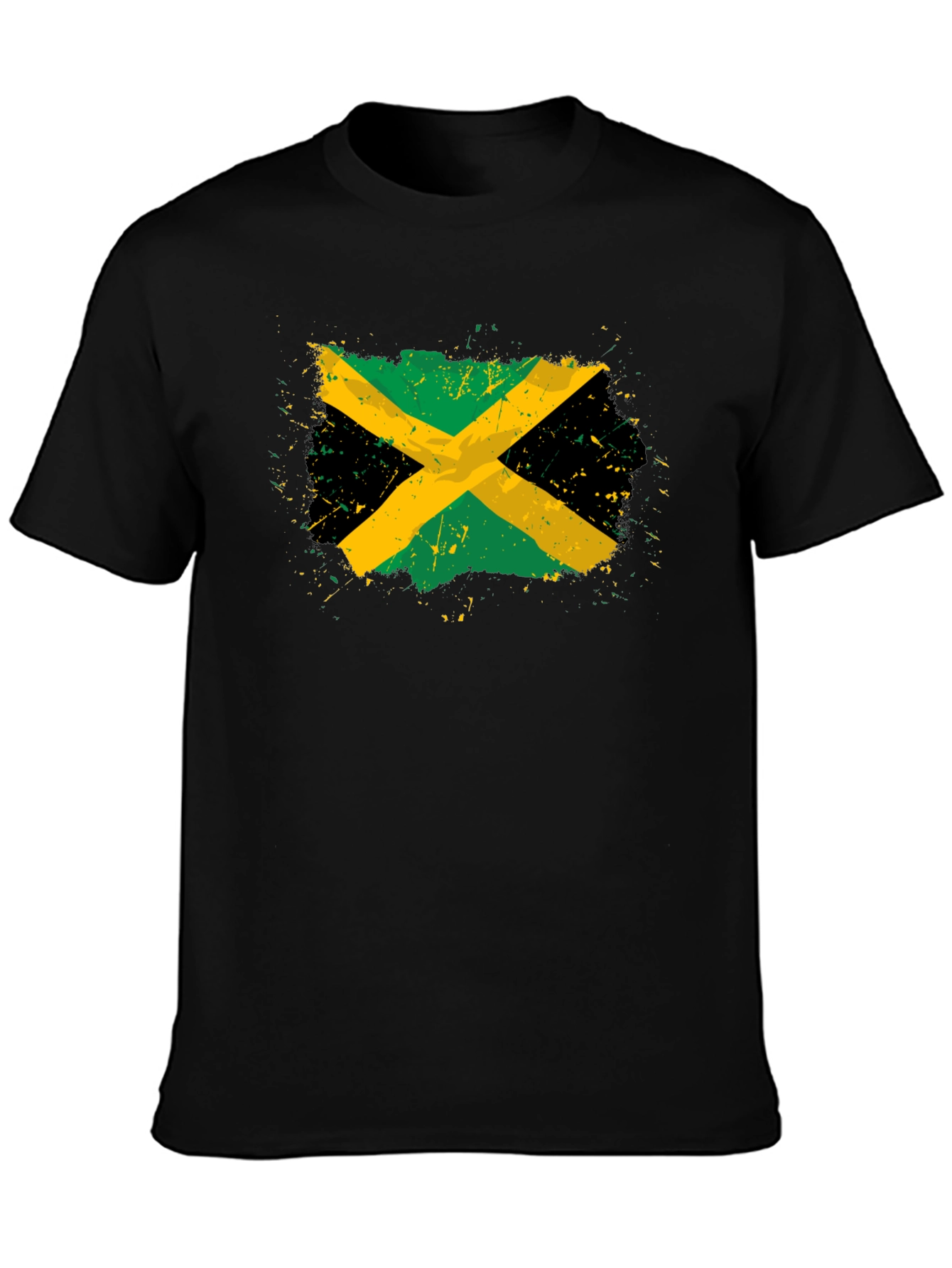 Jamaican Flag T-Shirt Black Cotton Blend Distressed Graphic Tee