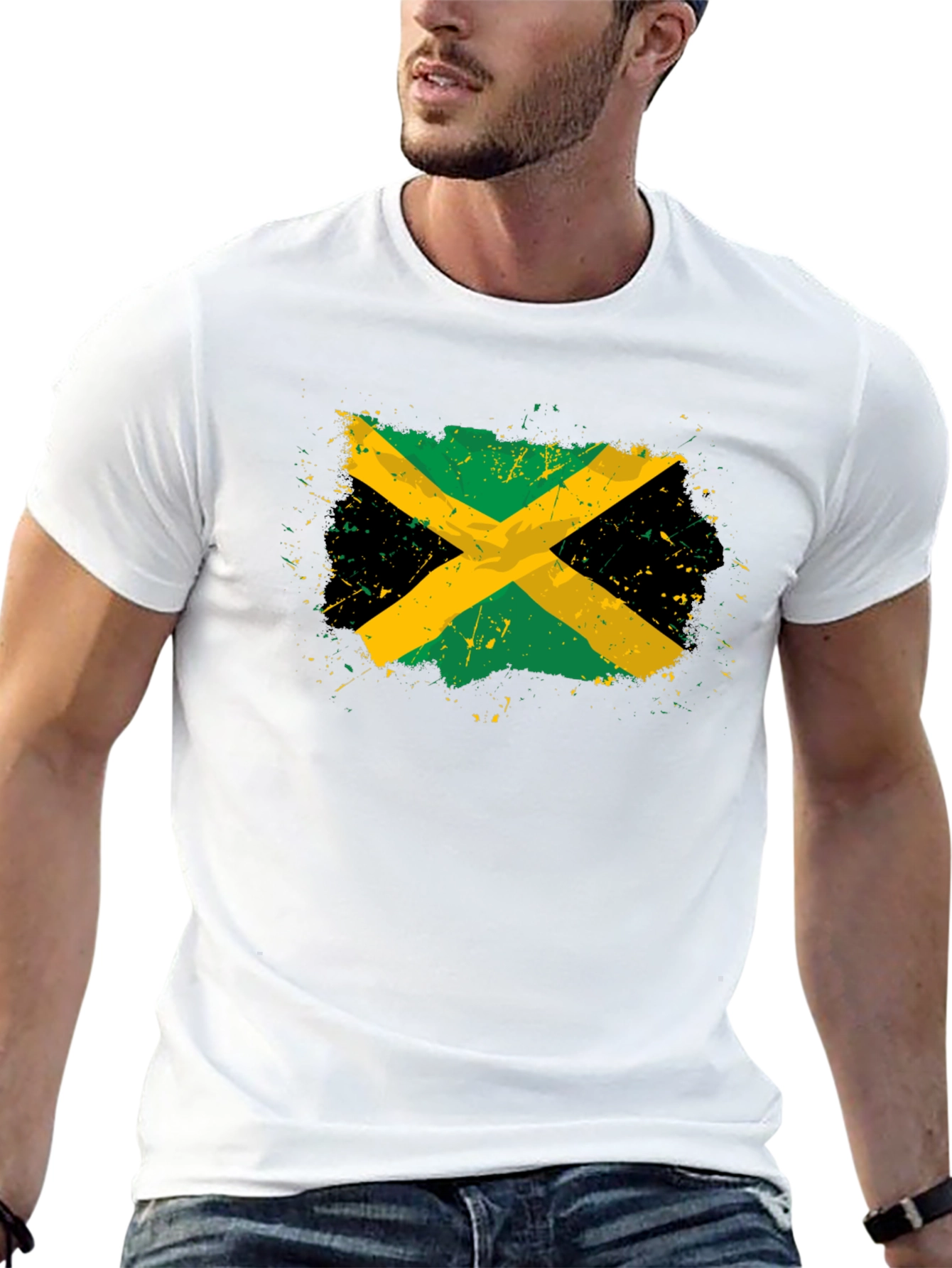 Jamaican Flag T-Shirt Black Cotton Blend Distressed Graphic Tee