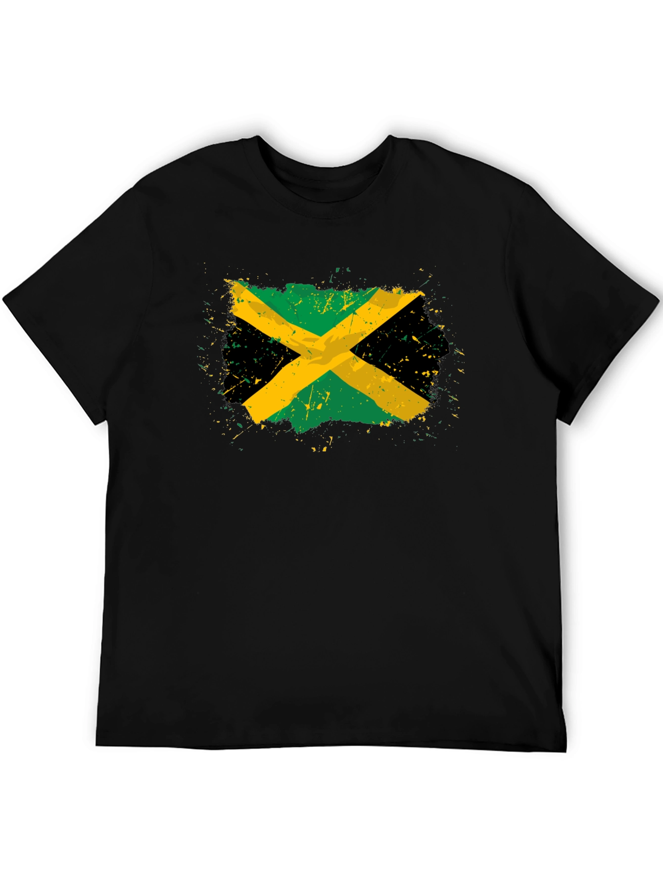 Jamaican Flag T-Shirt Black Cotton Blend Distressed Graphic Tee