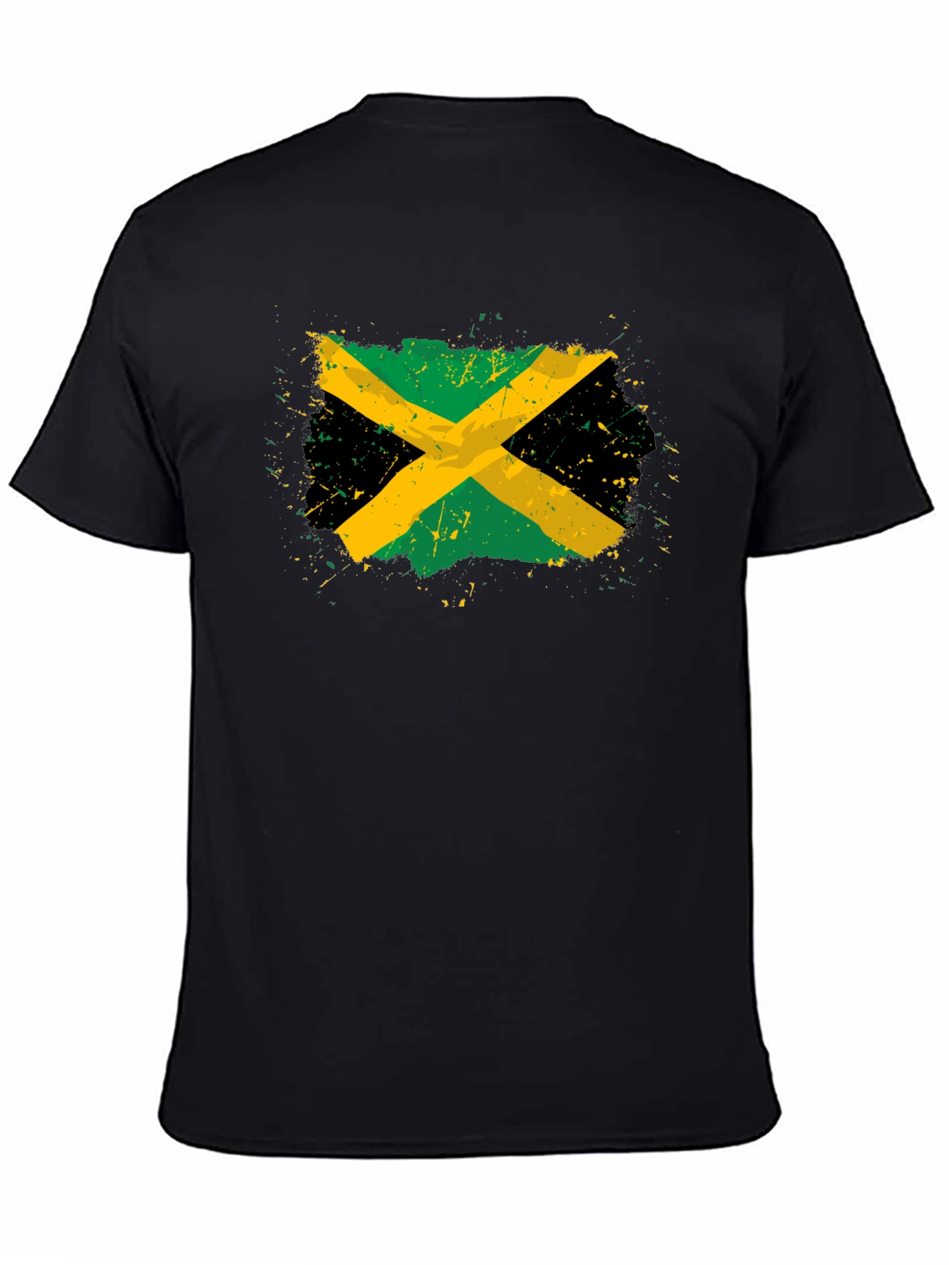 Jamaican Flag T-Shirt Black Cotton Blend Distressed Graphic Tee