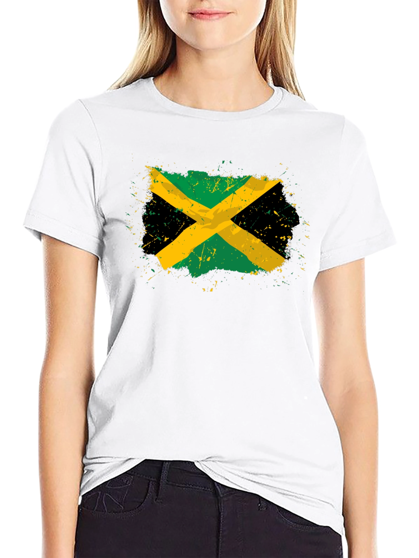 Jamaican Flag T-Shirt Black Cotton Blend Distressed Graphic Tee