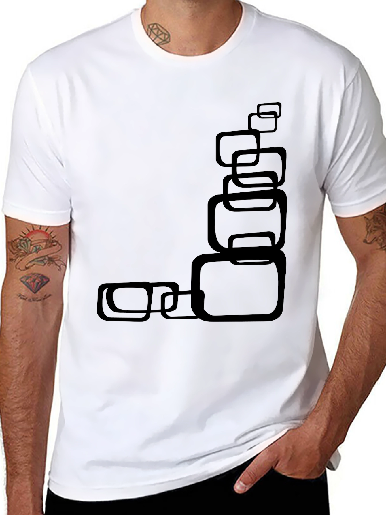 Modern Black T-Shirt with Abstract Square Design