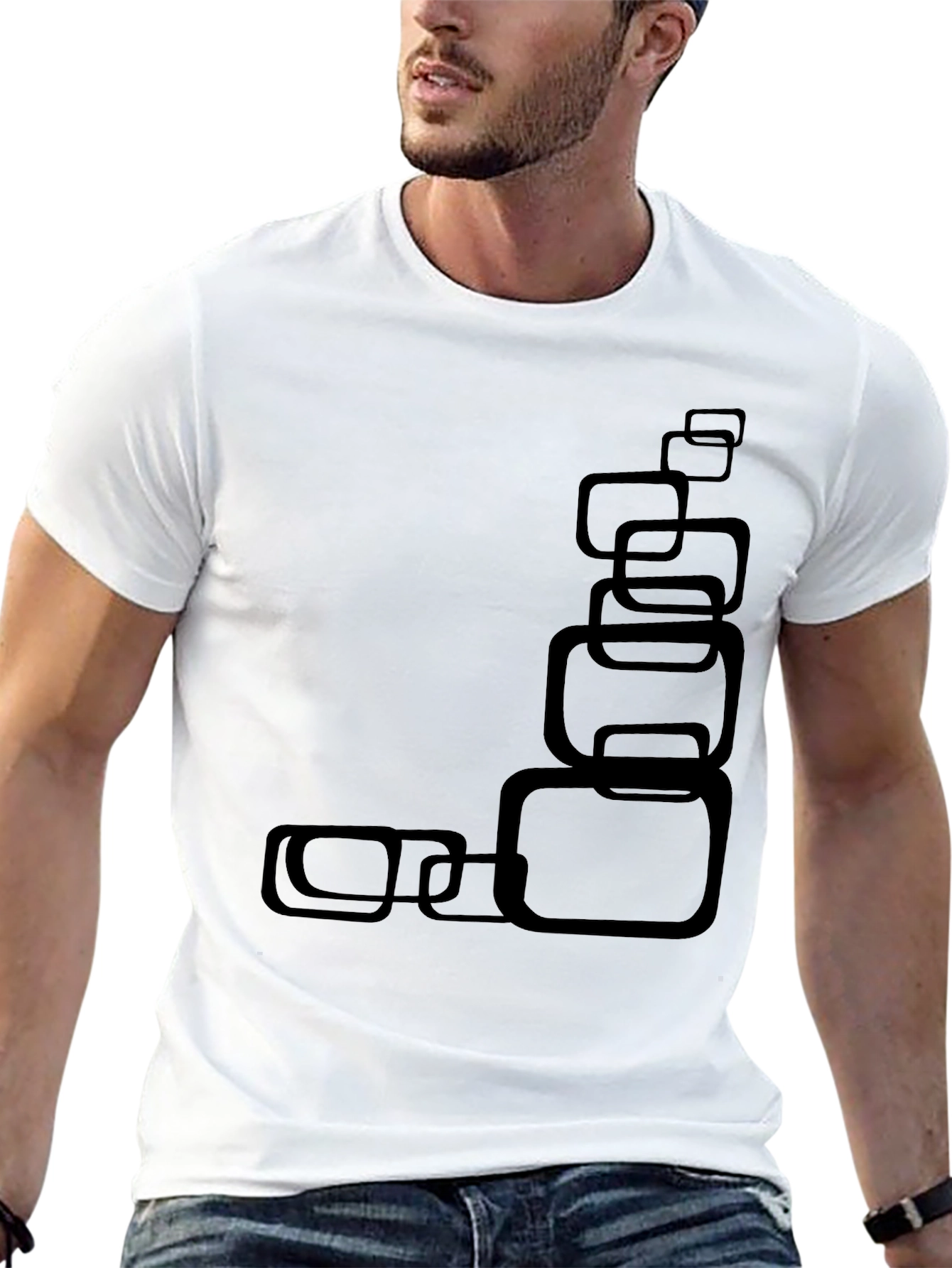 Modern Black T-Shirt with Abstract Square Design
