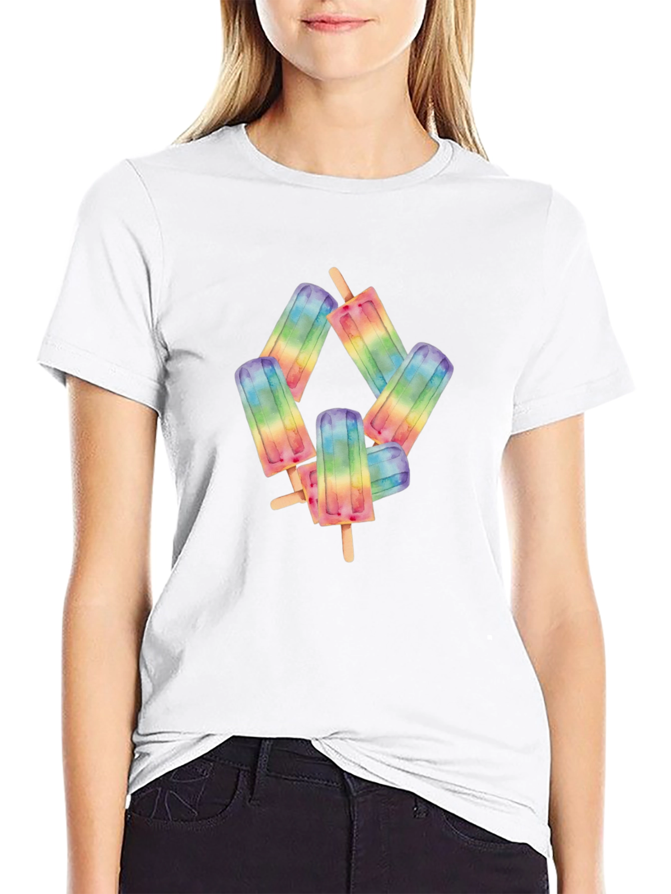 Rainbow Popsicle Graphic Black T-Shirt