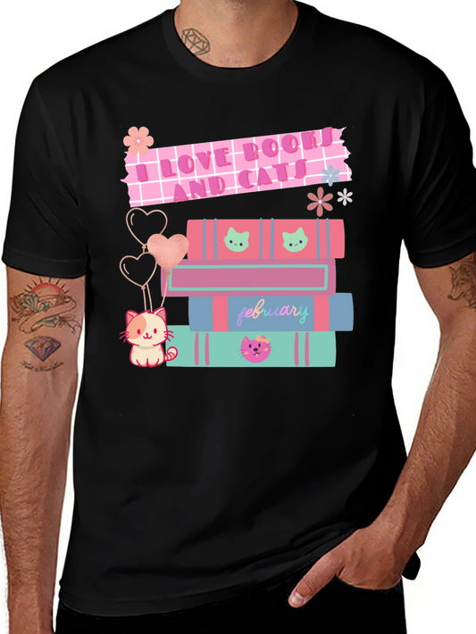 I Love Books and Cats Graphic T-Shirt