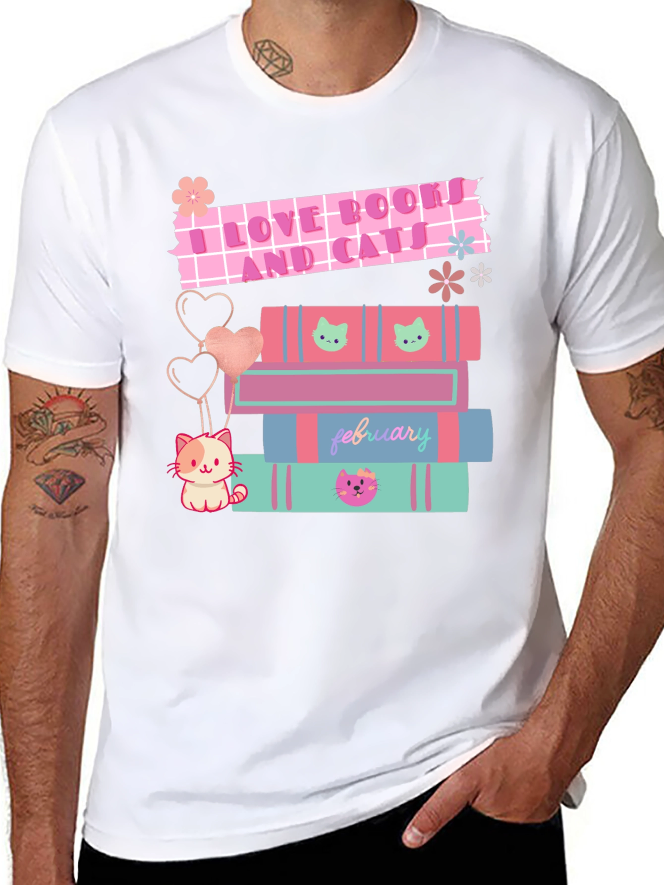 I Love Books and Cats Graphic T-Shirt