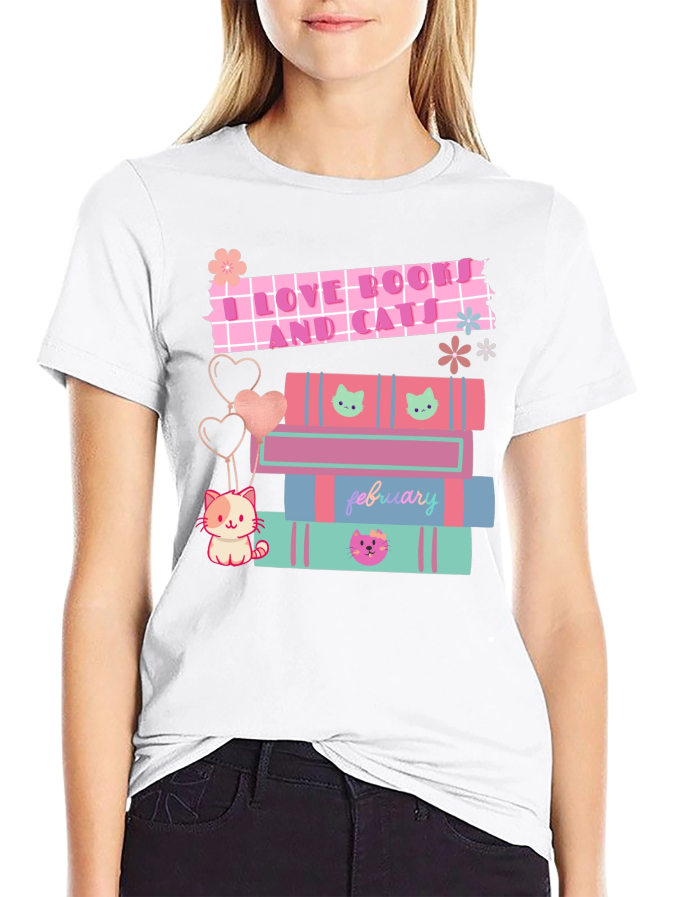 I Love Books and Cats Graphic T-Shirt