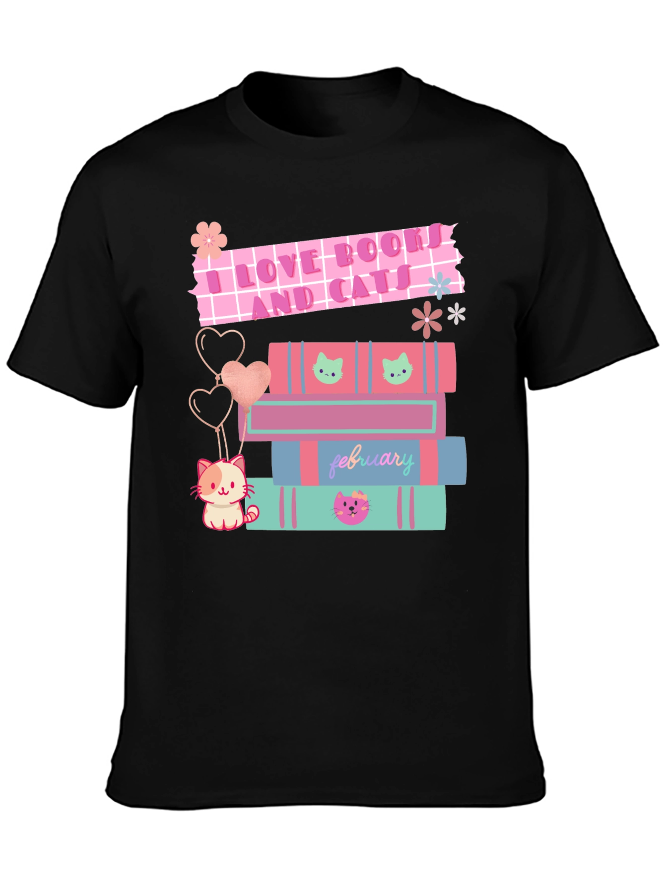I Love Books and Cats Graphic T-Shirt