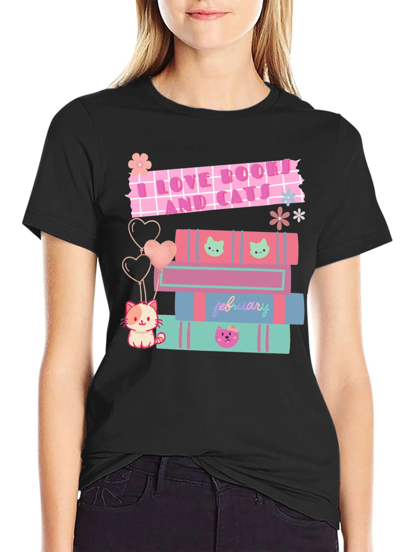 I Love Books and Cats Graphic T-Shirt