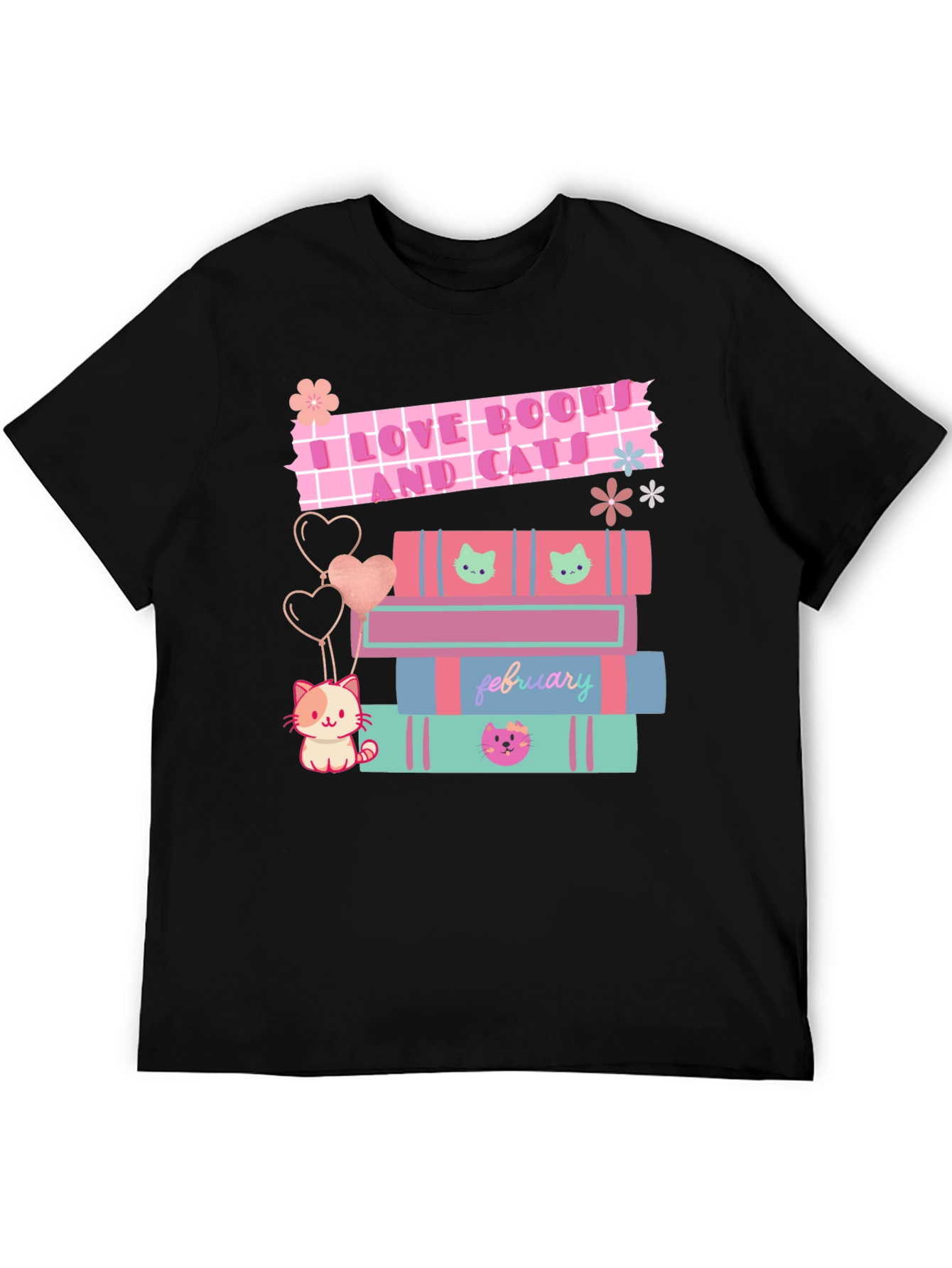 I Love Books and Cats Graphic T-Shirt