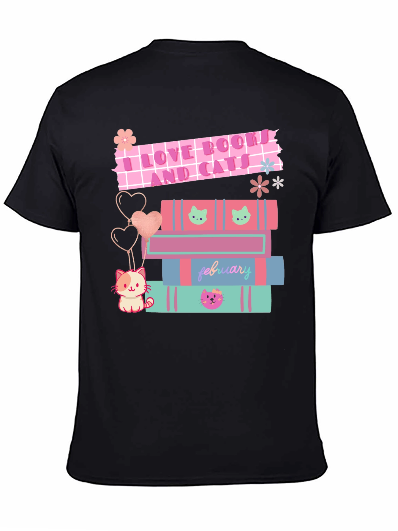 I Love Books and Cats Graphic T-Shirt
