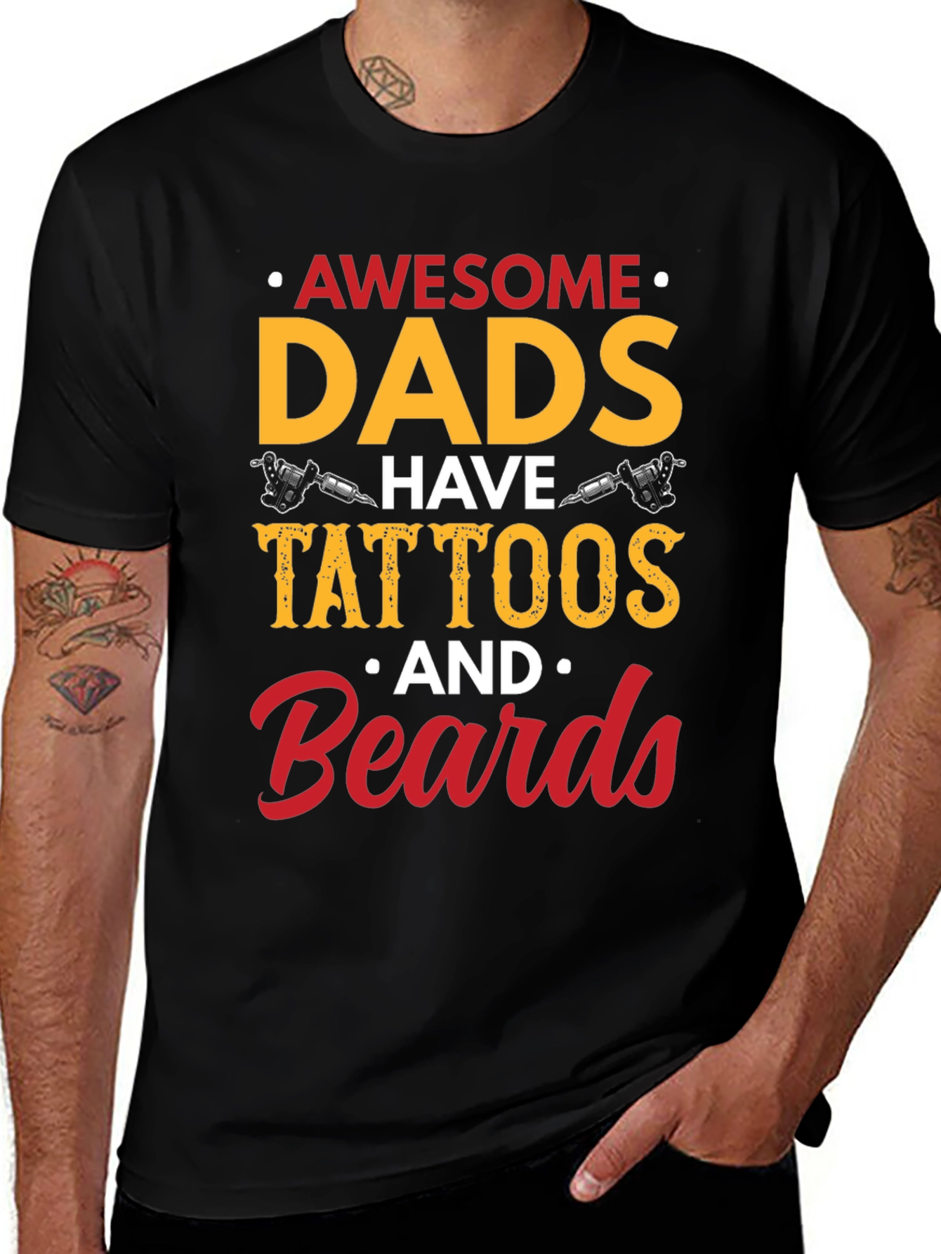 Awesome Dads Tattoos & Beards Black Graphic Tee
