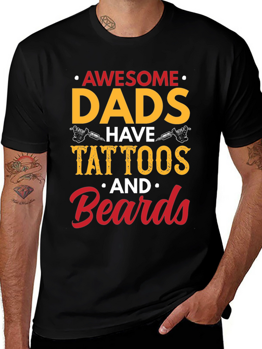Awesome Dads Tattoos & Beards Black Graphic Tee
