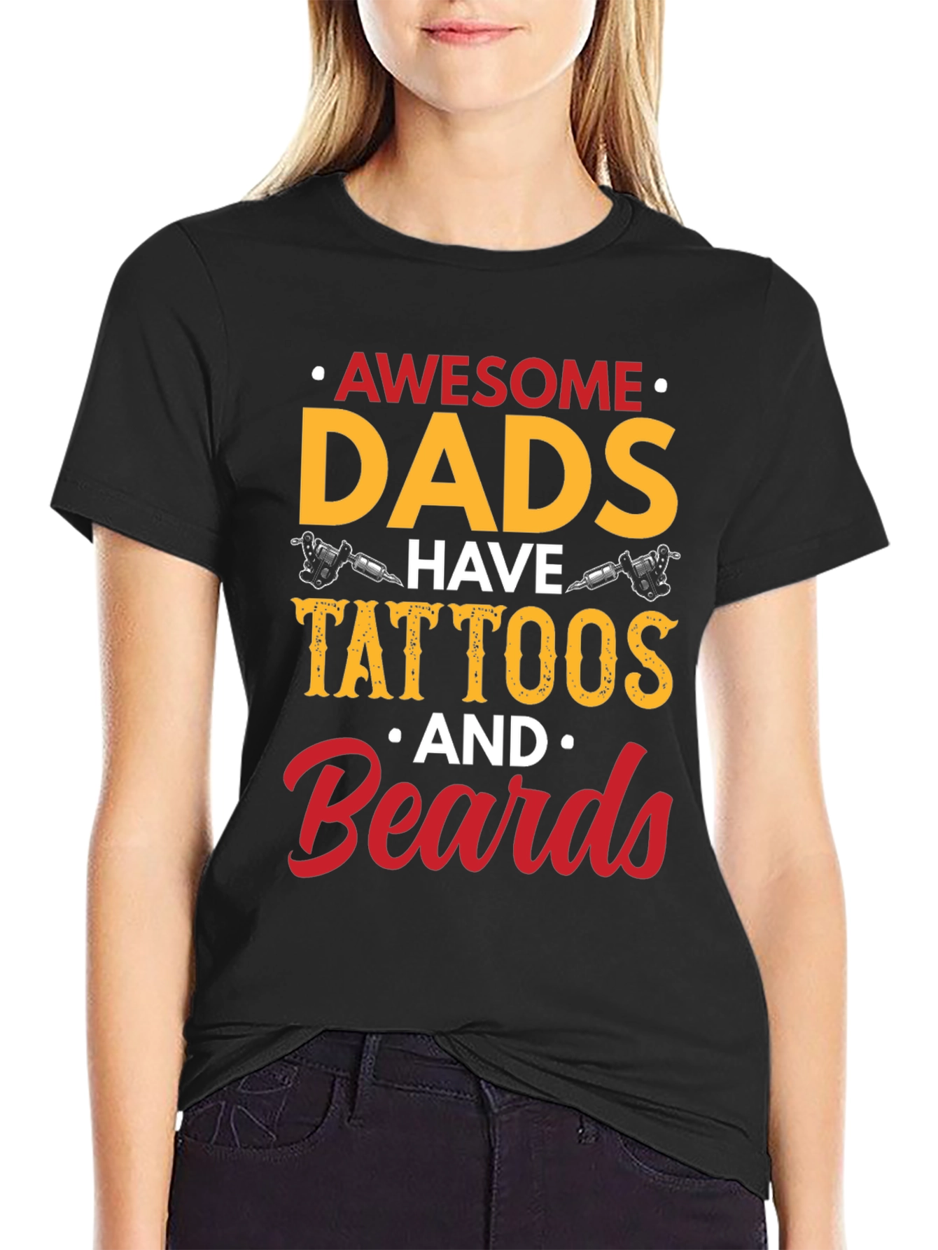 Awesome Dads Tattoos & Beards Black Graphic Tee