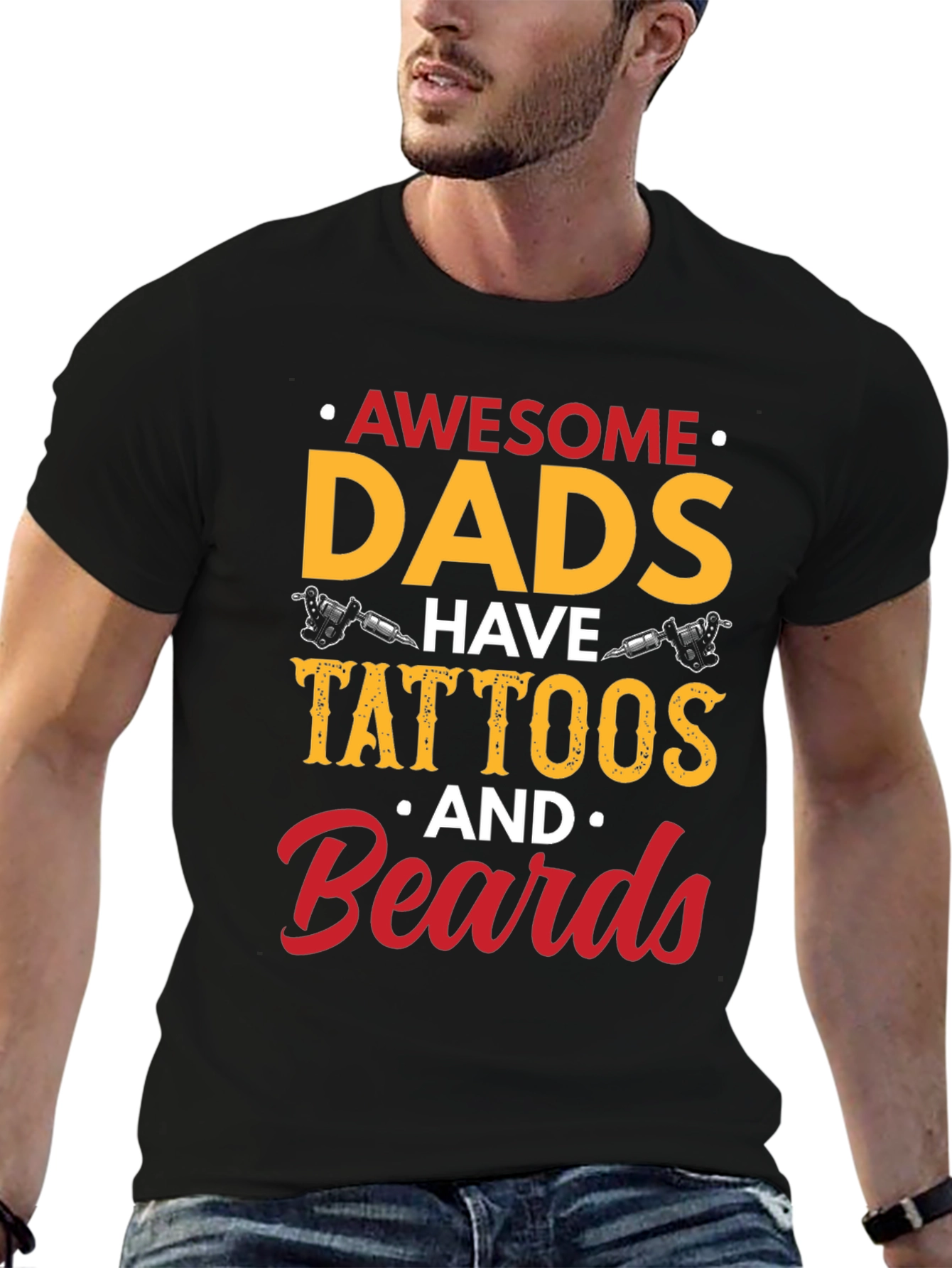 Awesome Dads Tattoos & Beards Black Graphic Tee