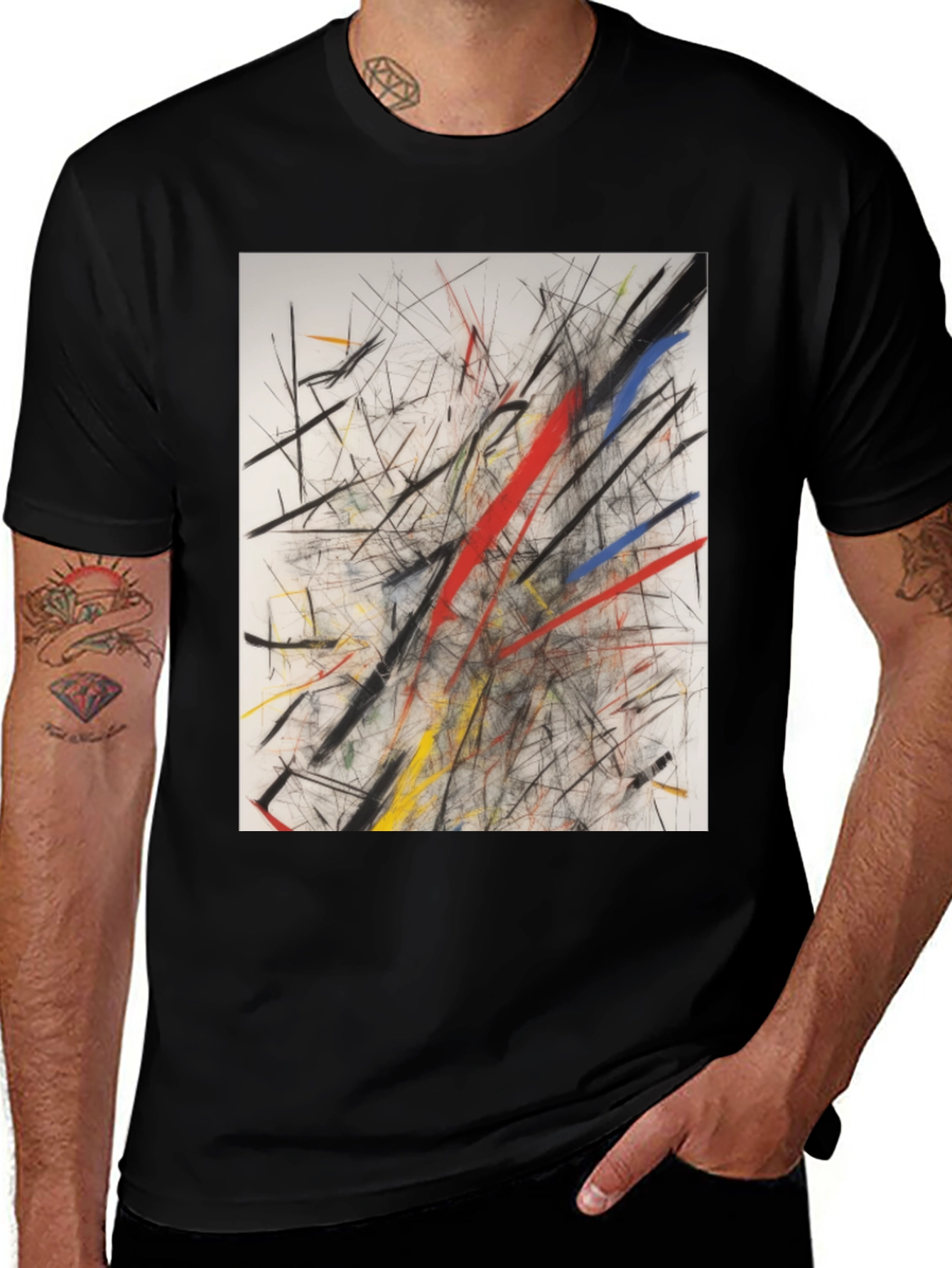 Abstract Line Art Graphic Print Black T-Shirt