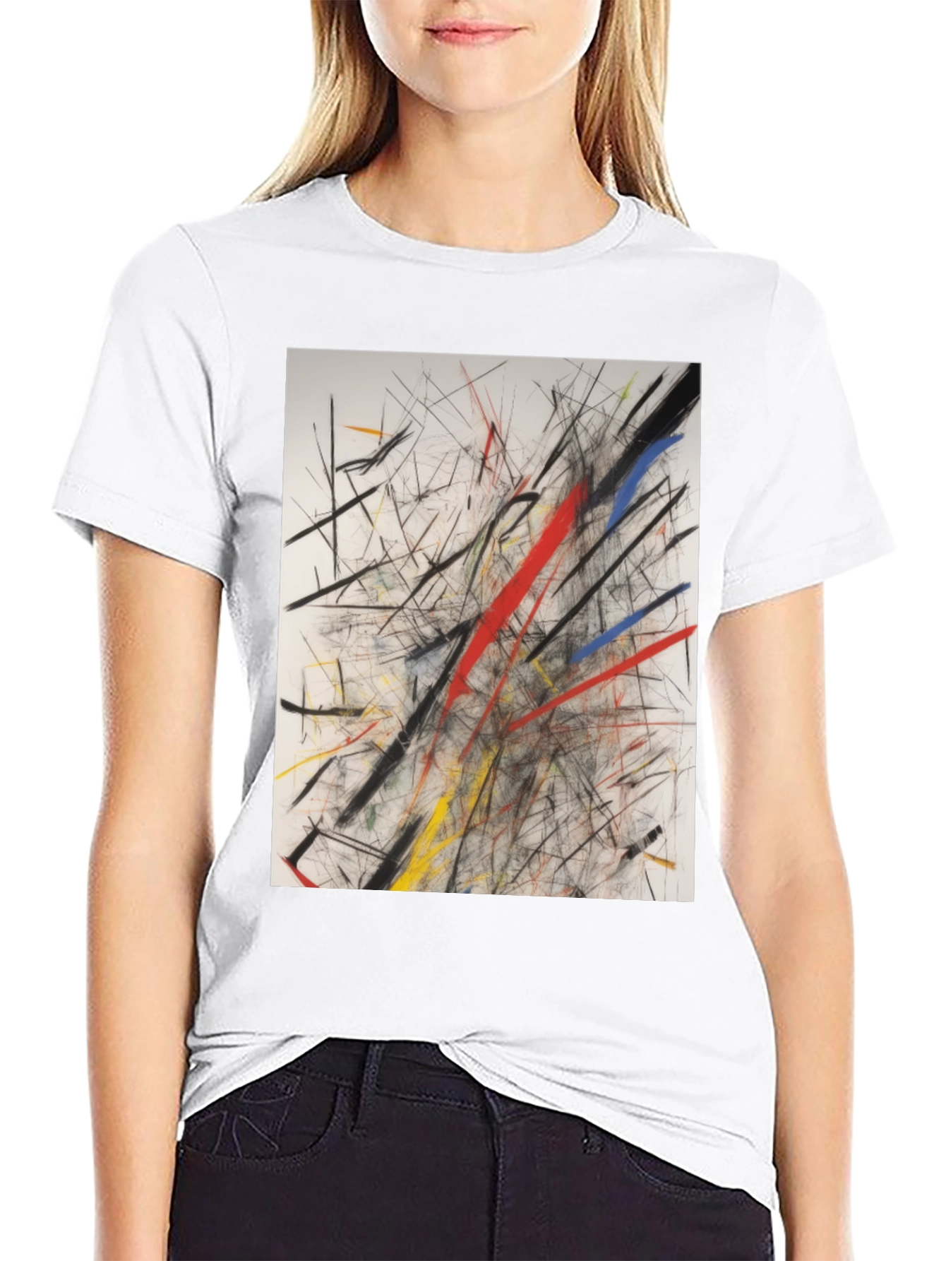 Abstract Line Art Graphic Print Black T-Shirt