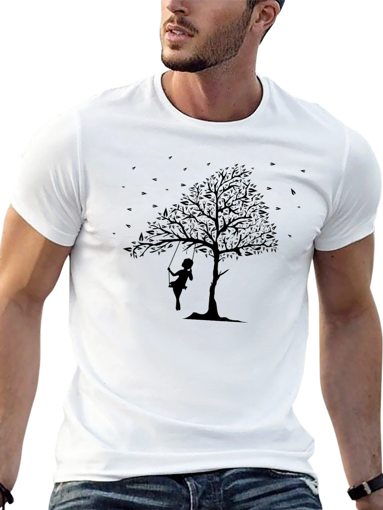 Silhouette Tree Swing Graphic Black T-Shirt