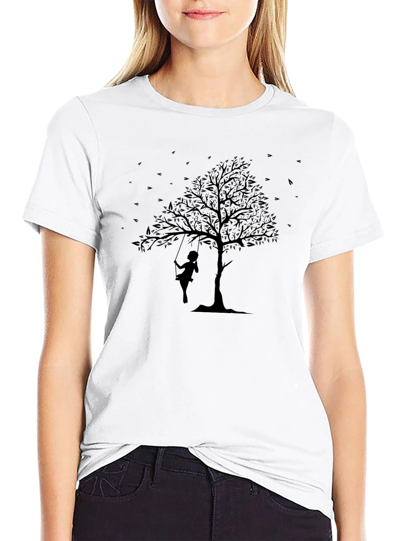 Silhouette Tree Swing Graphic Black T-Shirt