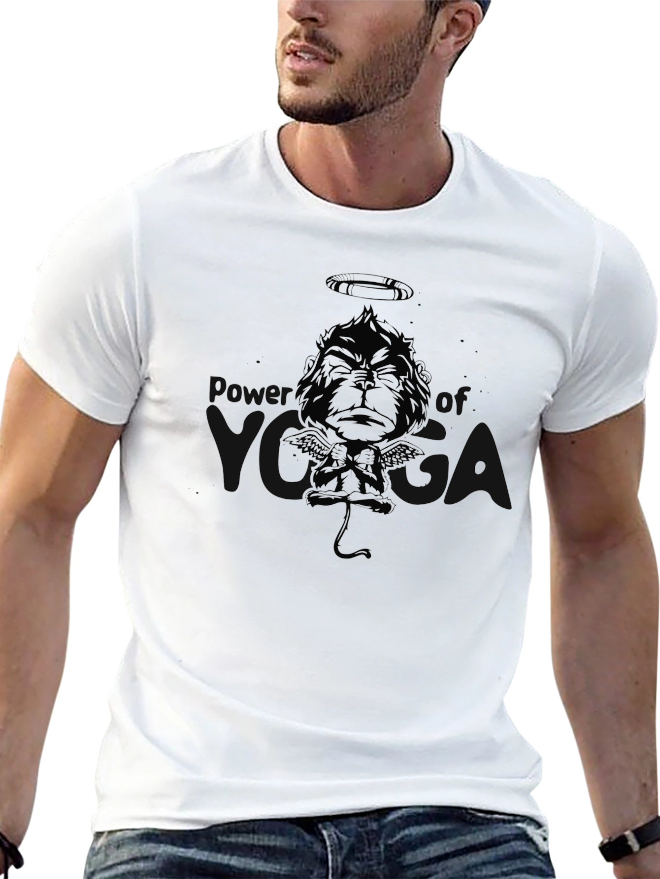 Black Graphic Tee: Angel Devil Monkey Design