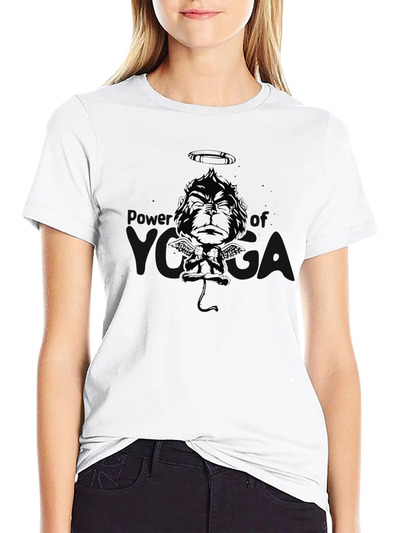 Black Graphic Tee: Angel Devil Monkey Design