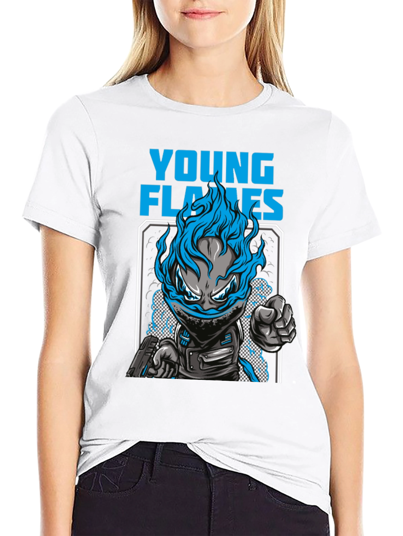 Young Flames Graphic T-Shirt - Blue Fire Design
