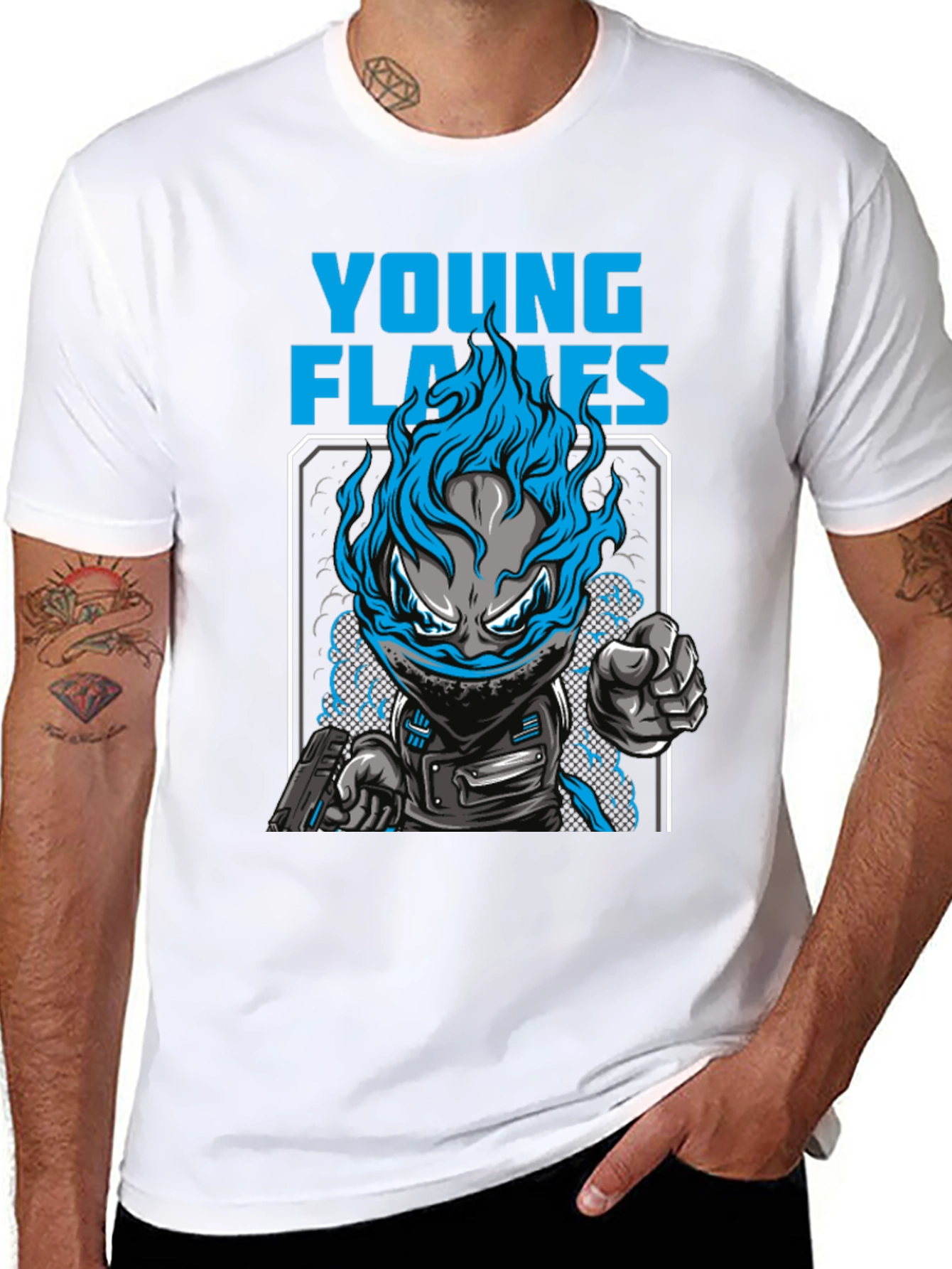 Young Flames Graphic T-Shirt - Blue Fire Design