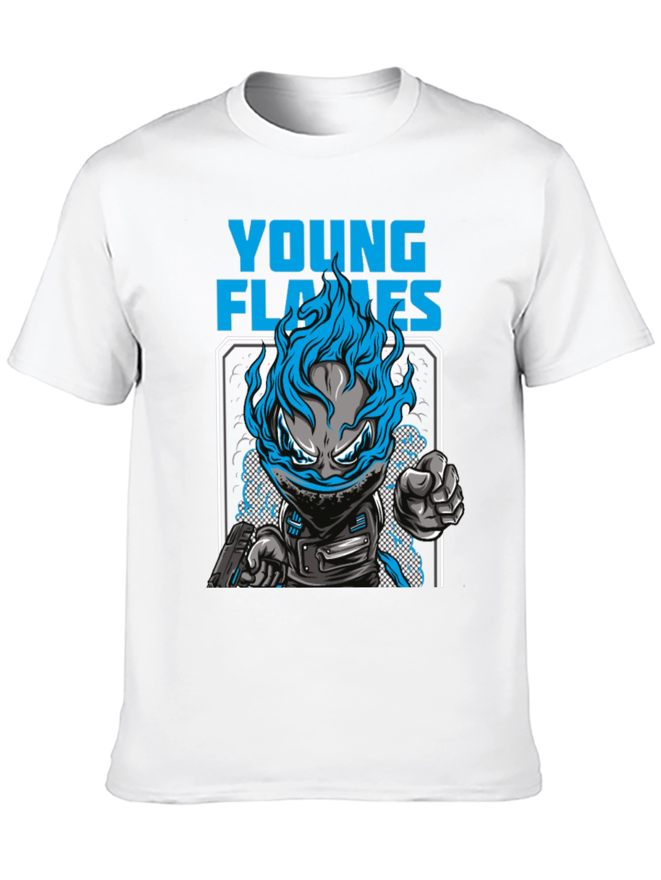 Young Flames Graphic T-Shirt - Blue Fire Design