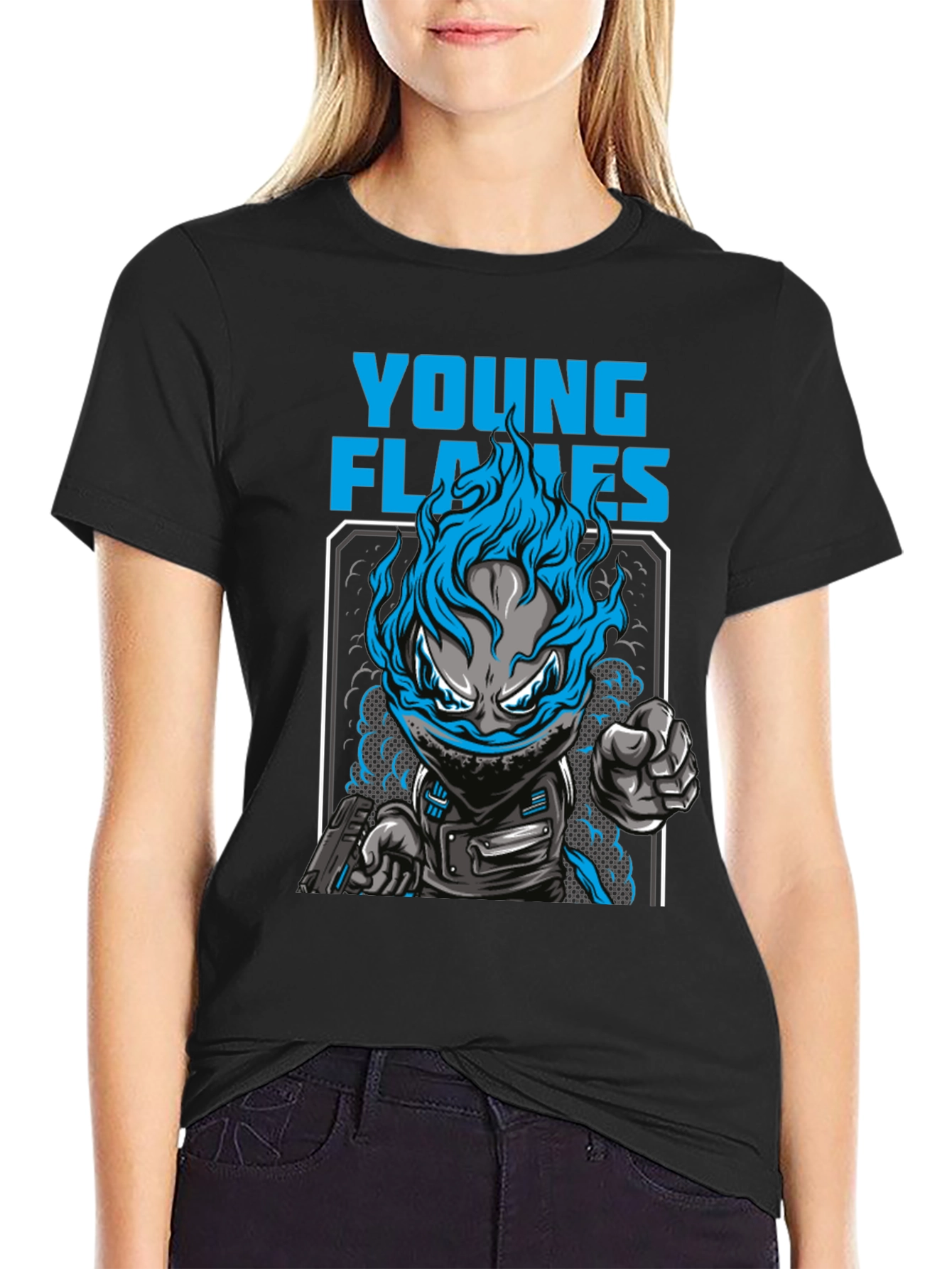 Young Flames Graphic T-Shirt - Blue Fire Design