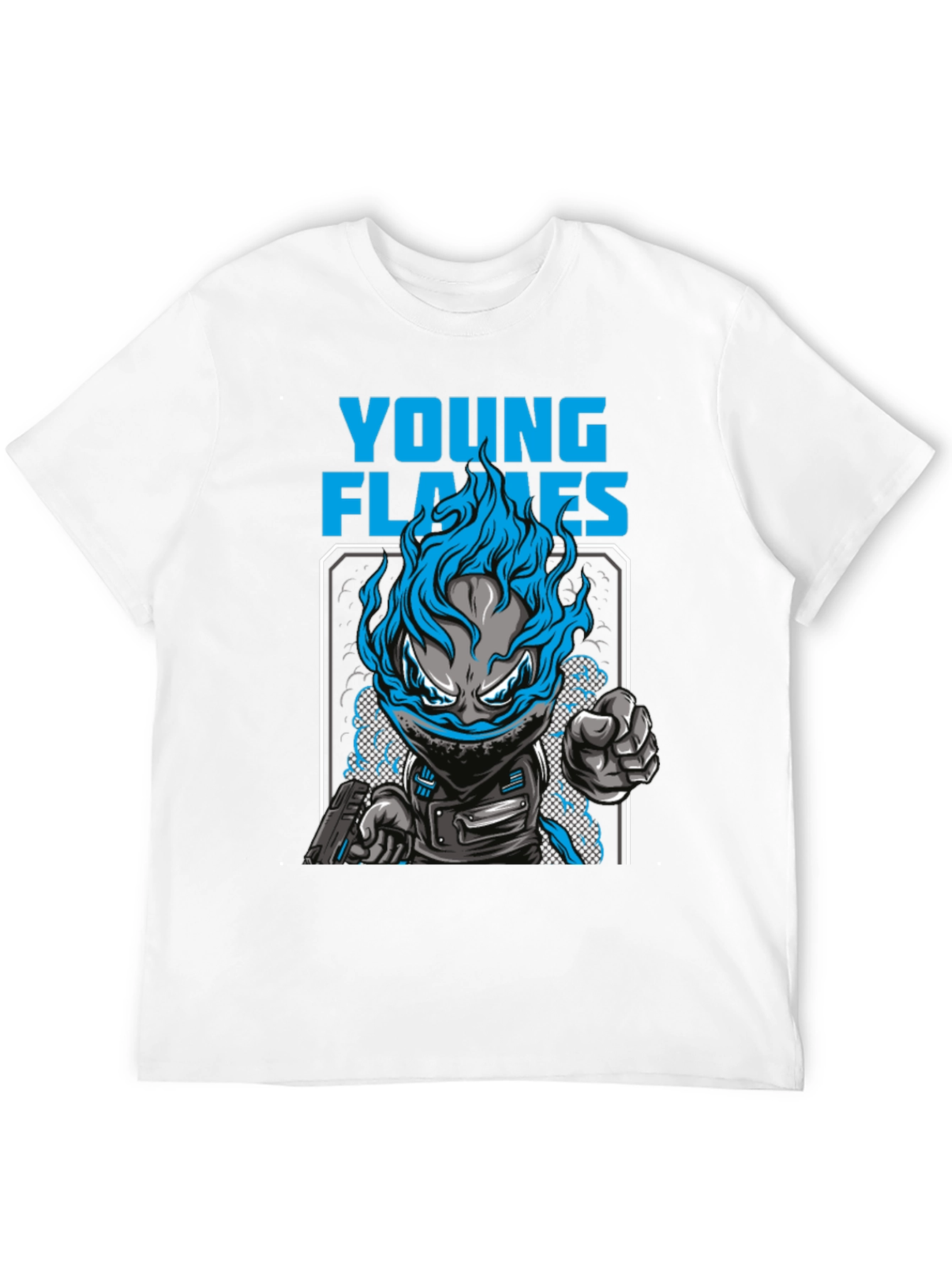 Young Flames Graphic T-Shirt - Blue Fire Design