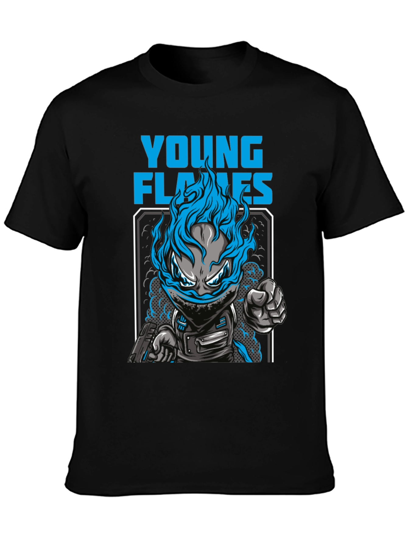 Young Flames Graphic T-Shirt - Blue Fire Design