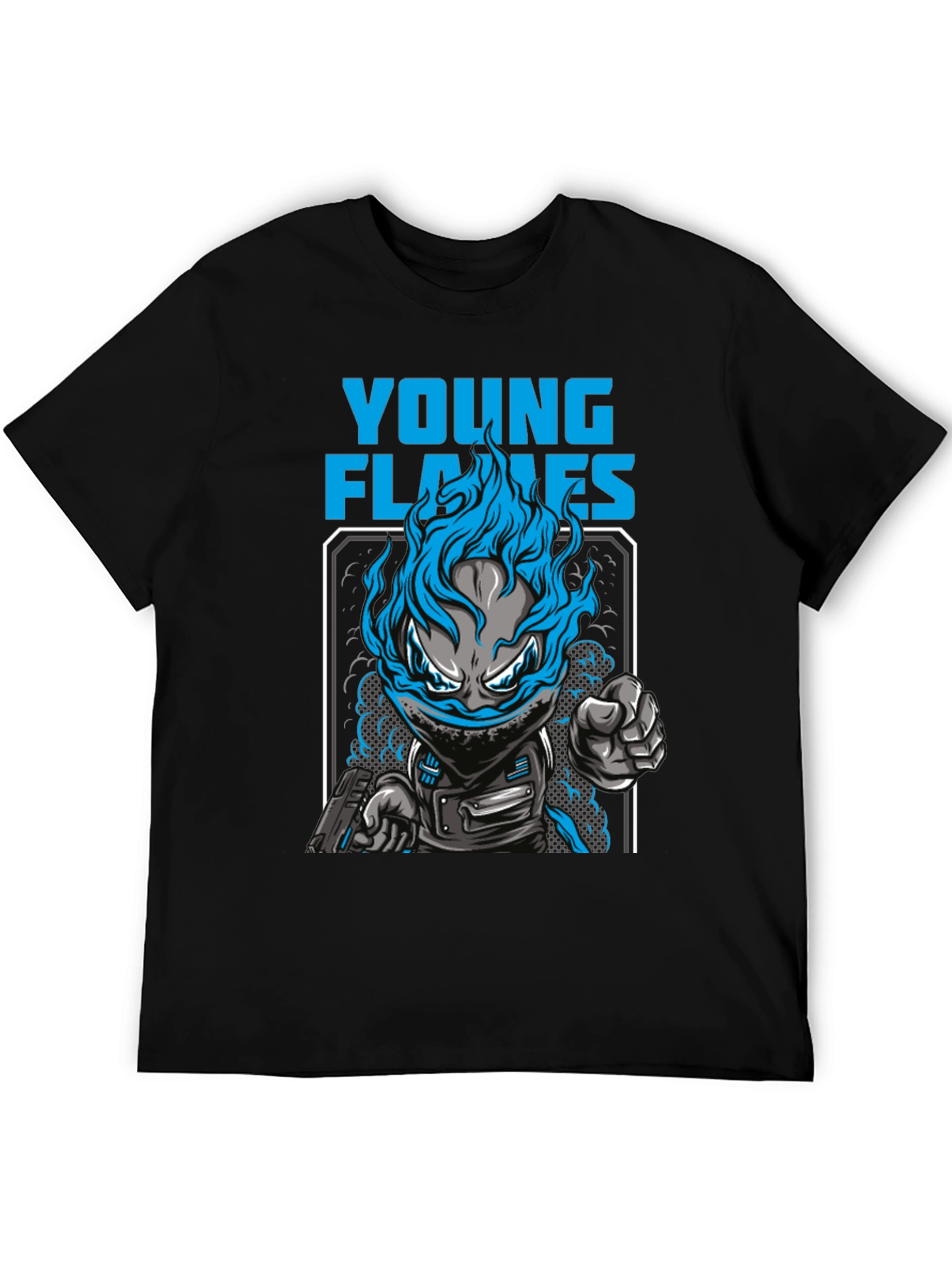 Young Flames Graphic T-Shirt - Blue Fire Design