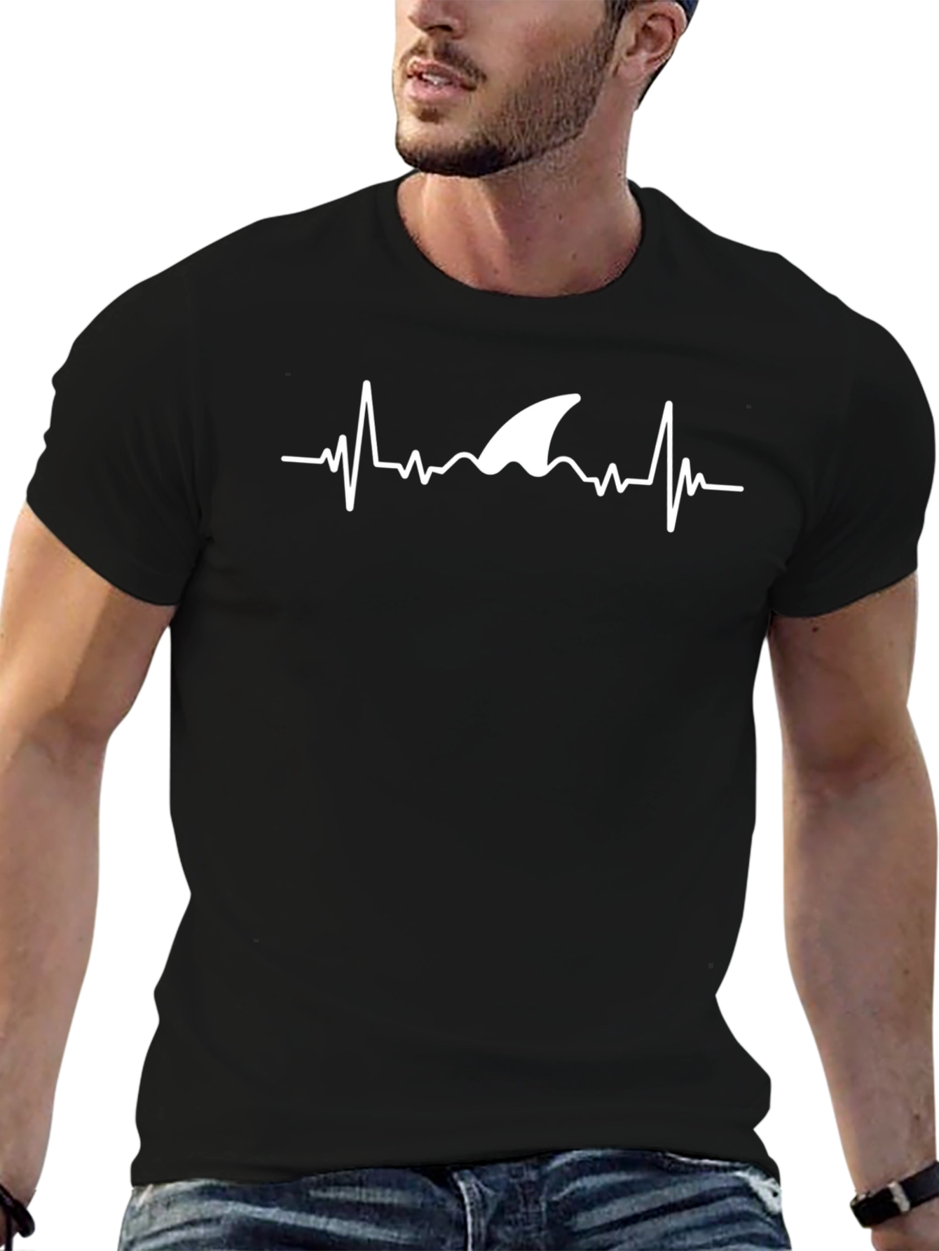Shark Heartbeat T-Shirt - Black Cotton Tee
