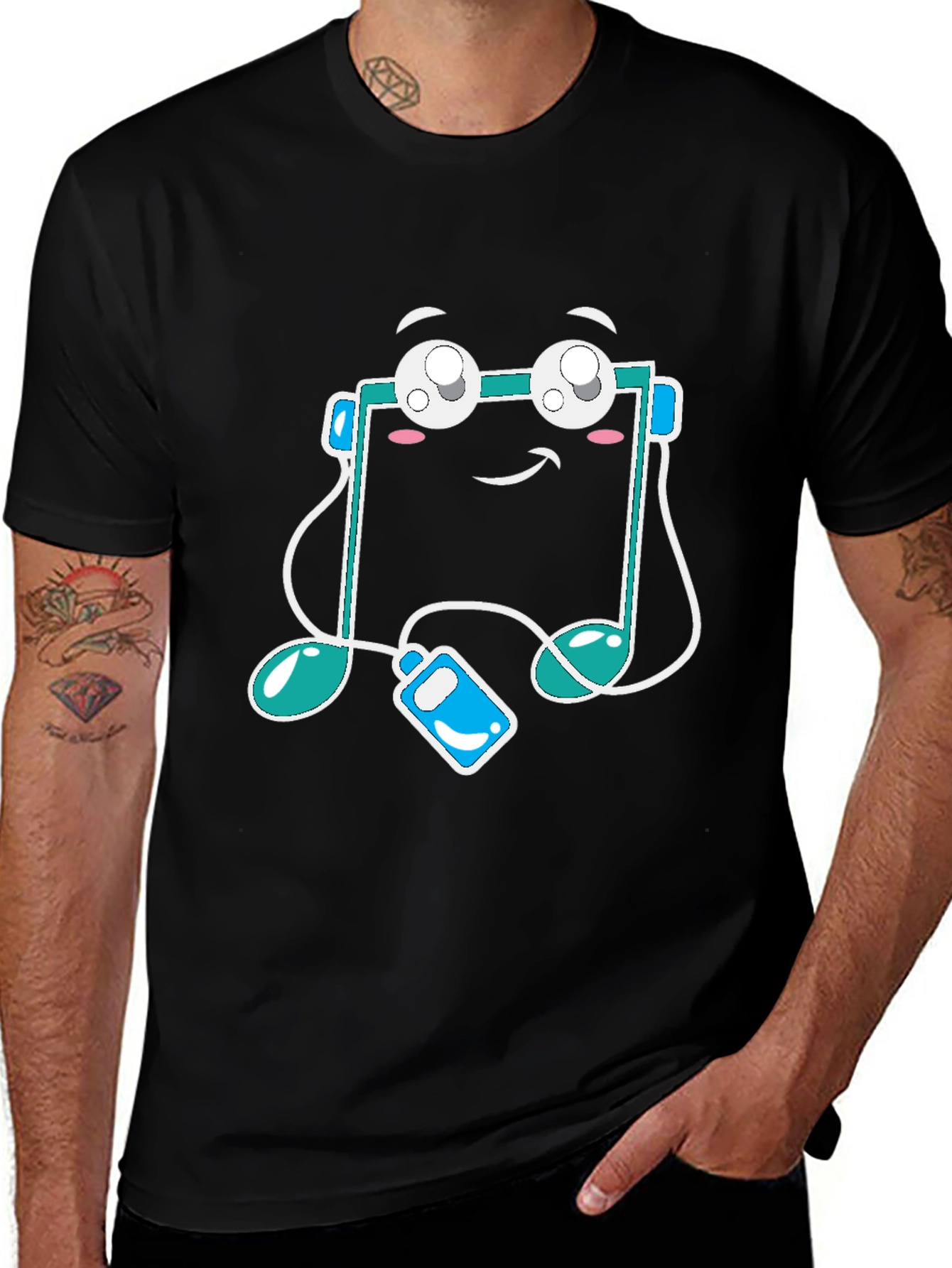 Musical Note Graphic Tee - Black Cotton T-Shirt