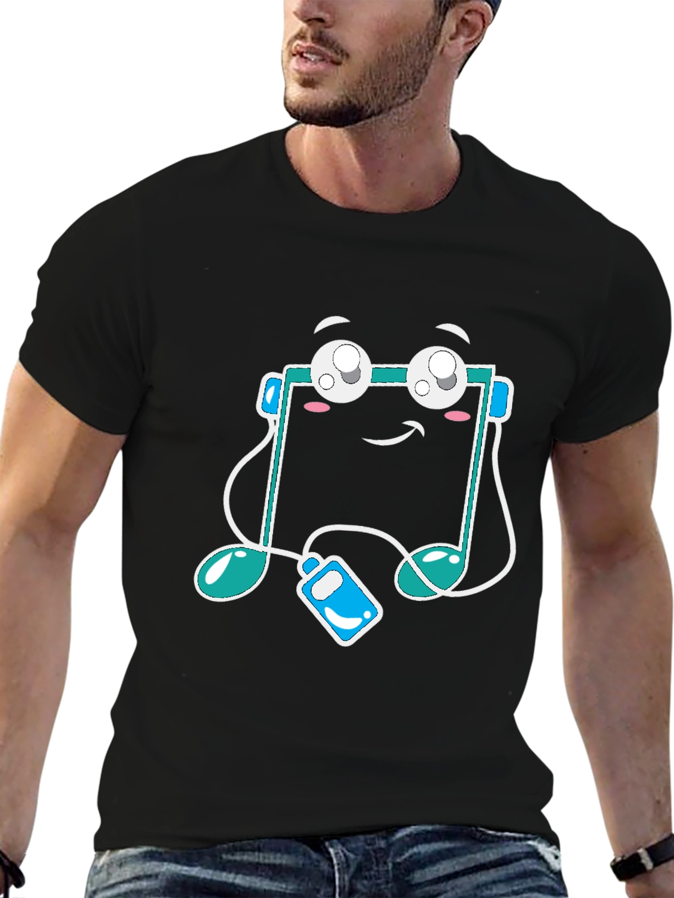 Musical Note Graphic Tee - Black Cotton T-Shirt