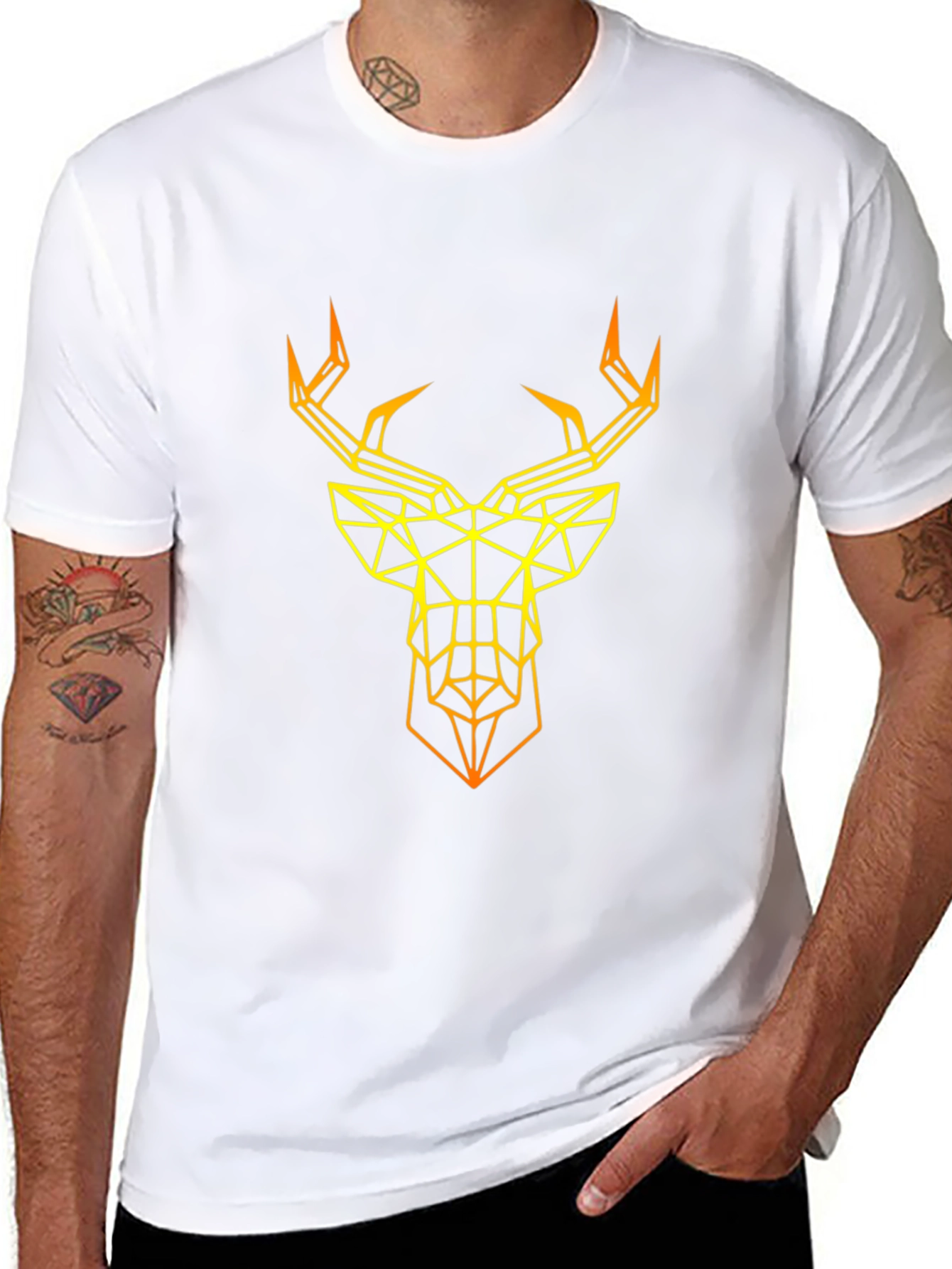 Geometric Deer Graphic T-Shirt - Modern Art Tee