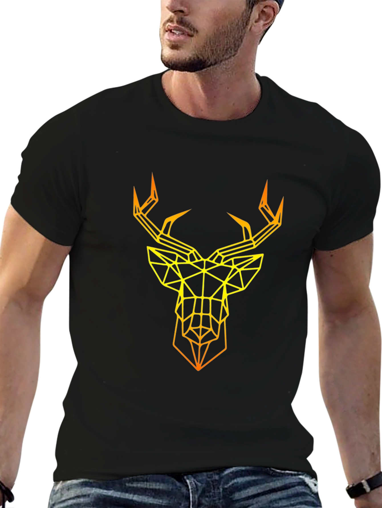 Geometric Deer Graphic T-Shirt - Modern Art Tee