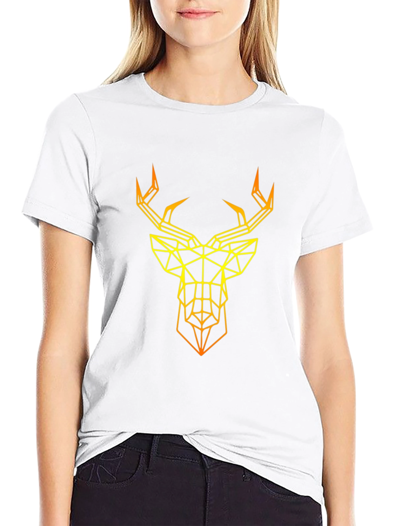 Geometric Deer Graphic T-Shirt - Modern Art Tee