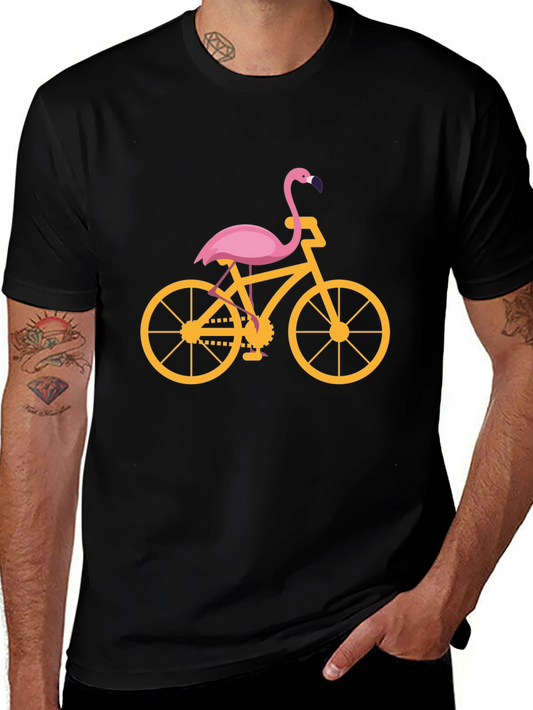 Flamingo Bicycle Graphic Tee - Black Cotton T-Shirt