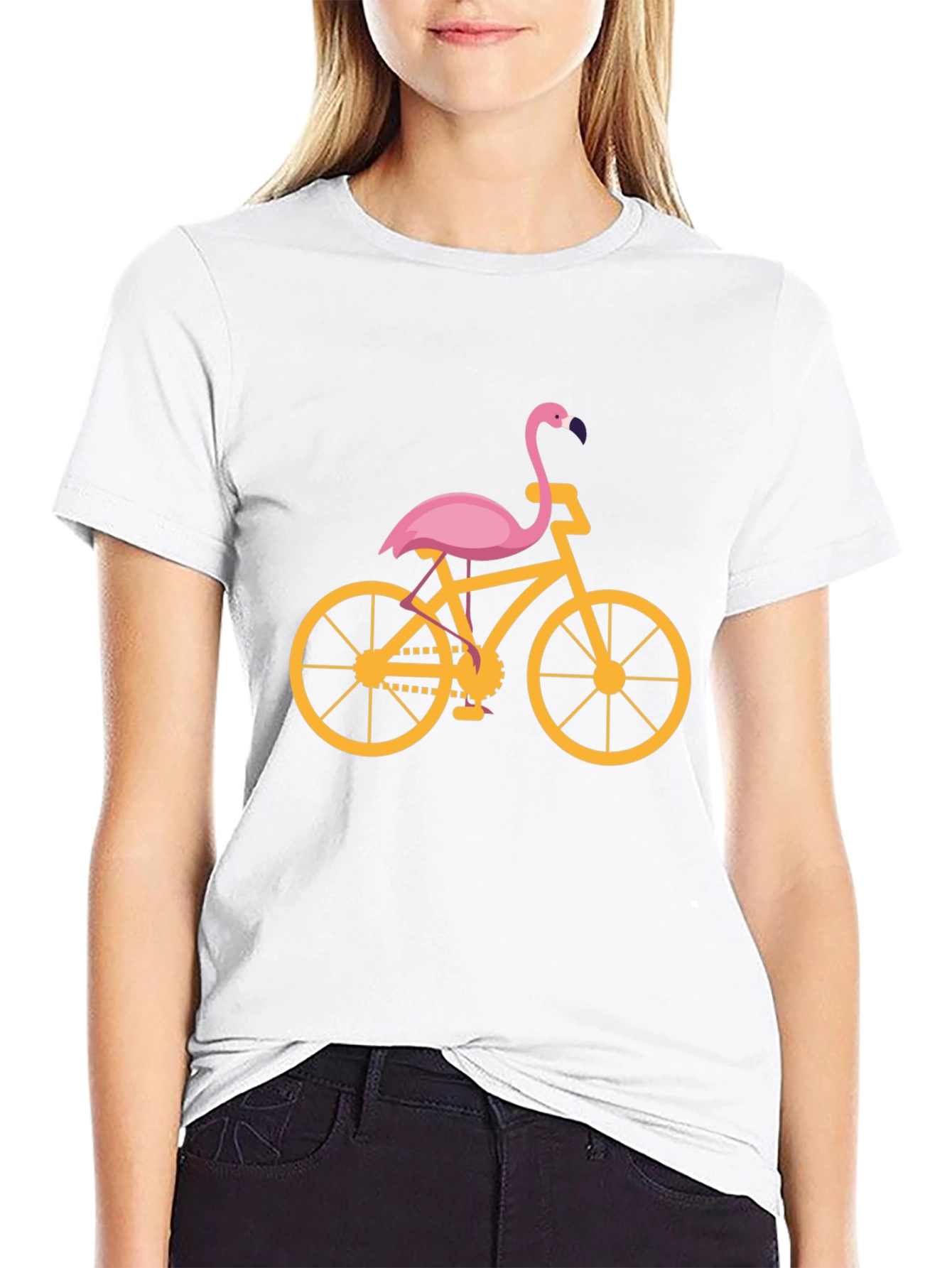 Flamingo Bicycle Graphic Tee - Black Cotton T-Shirt