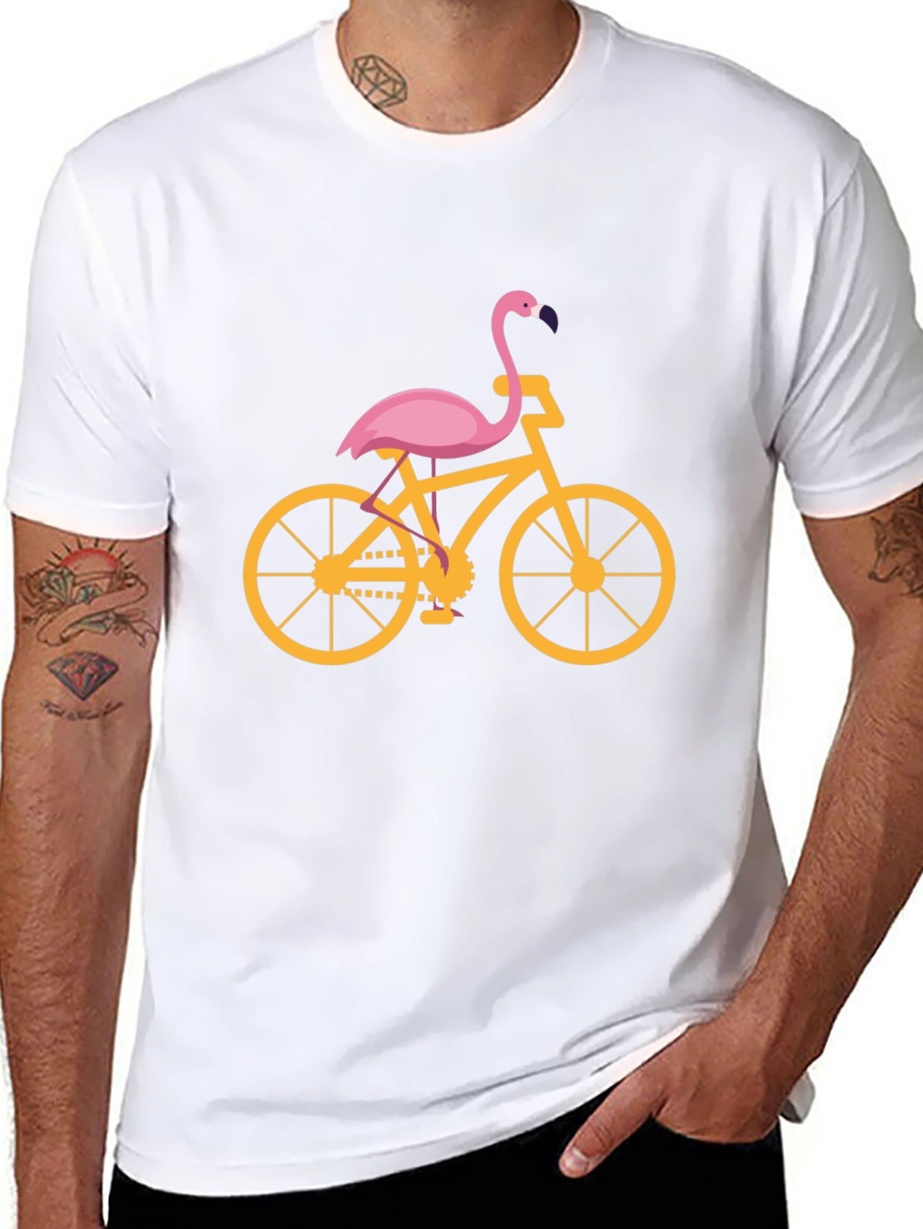 Flamingo Bicycle Graphic Tee - Black Cotton T-Shirt